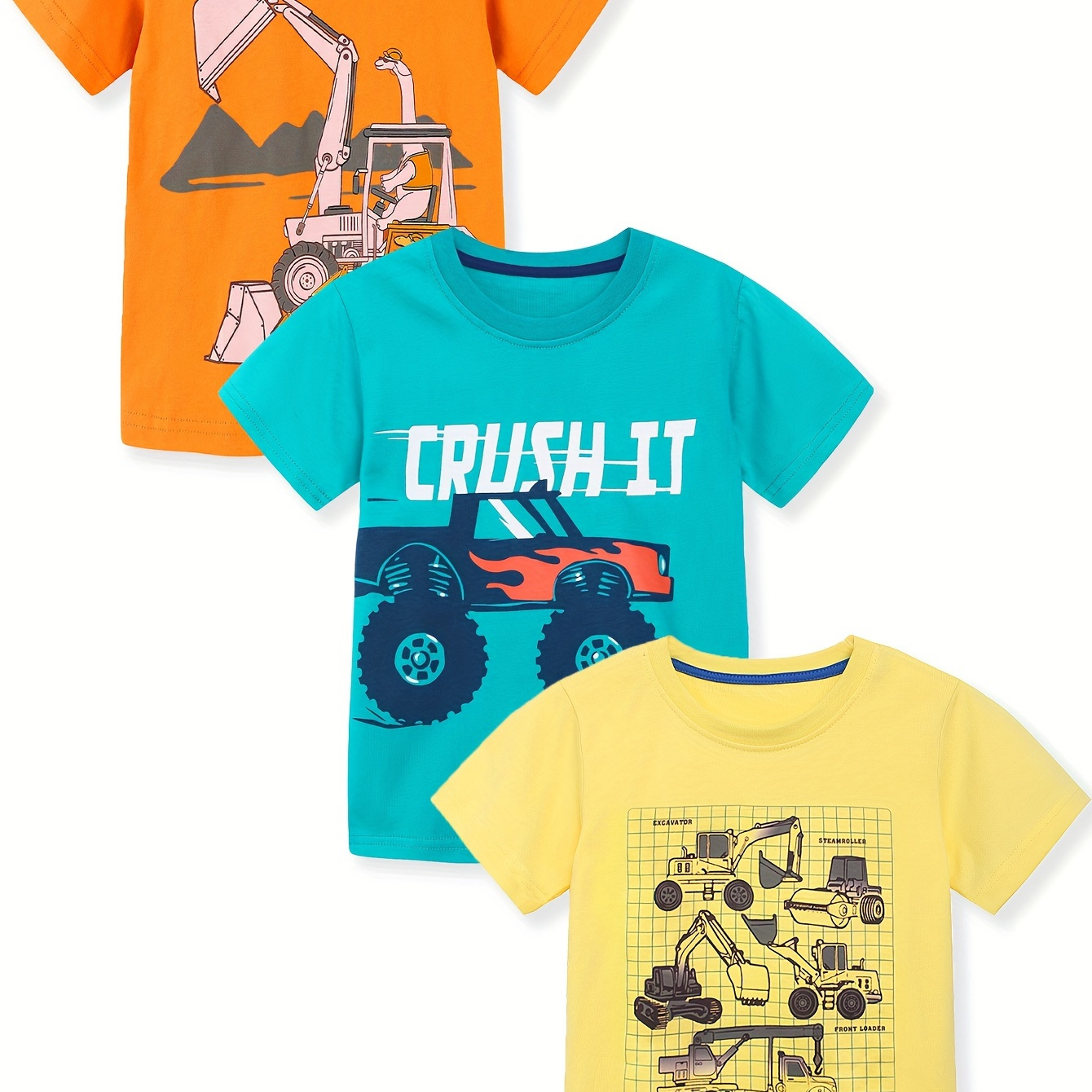 

Boys Short Sleeve Tops Tees Shirts Graphic Cotton Casual Crewneck Summer T-shirts Sets 3 Packs2-7y