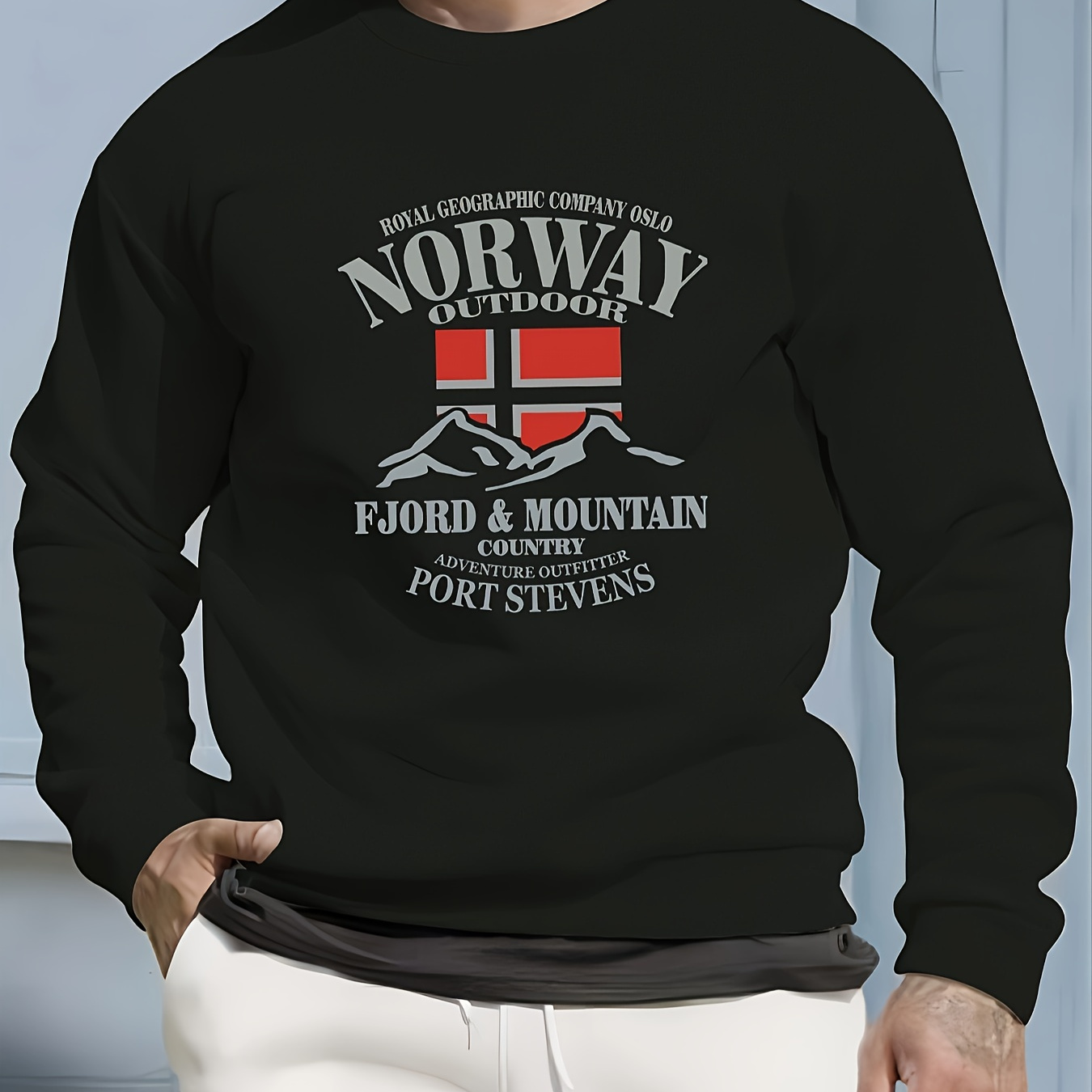 

Norway Print Men's Pullover Round Neck Long Sleeve Sweatshirt Pattern Loose Casual Top For Autumn Winter Men's Clothing As Gifts