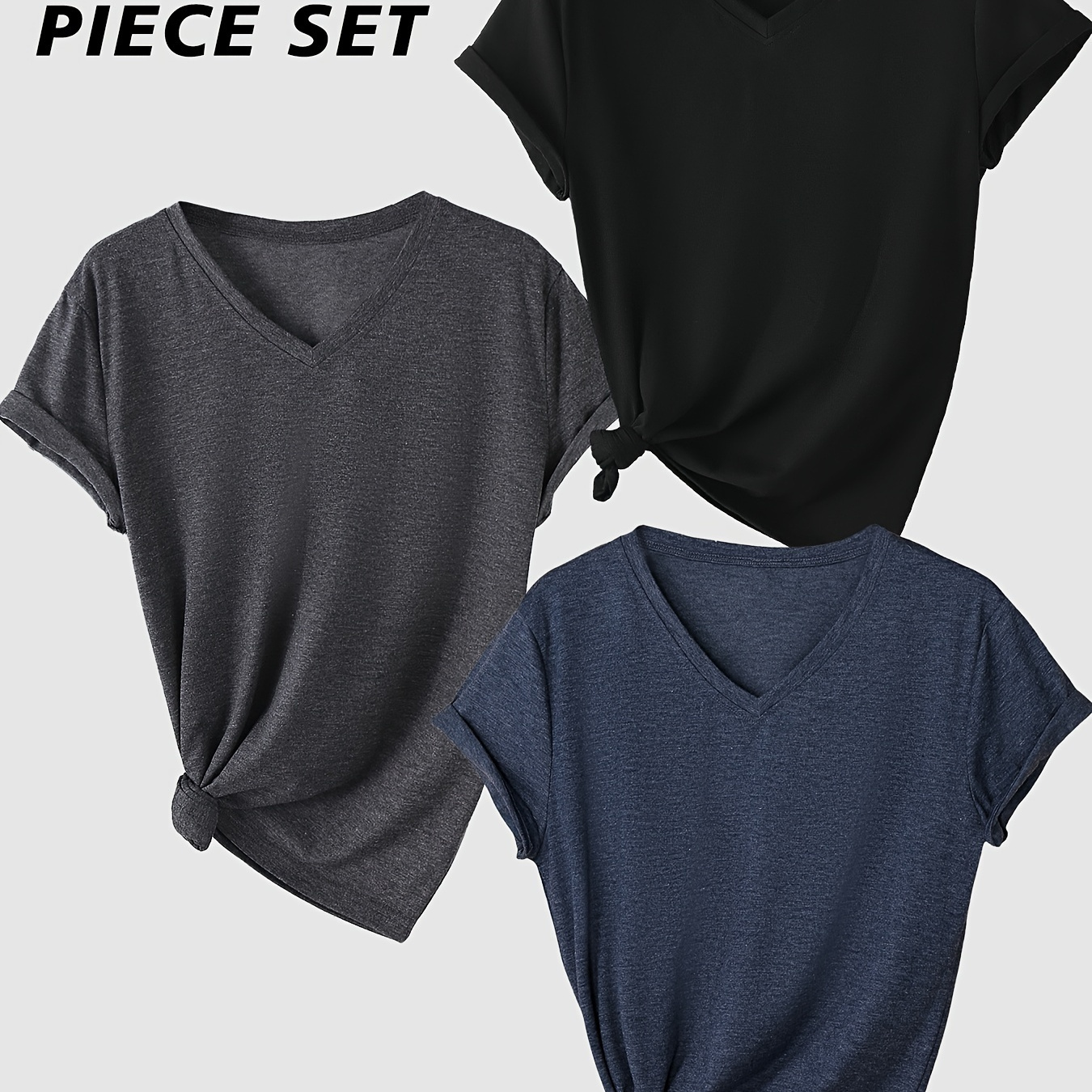 

3 Pcs V T-, Top For & Summer, Women's Clothing