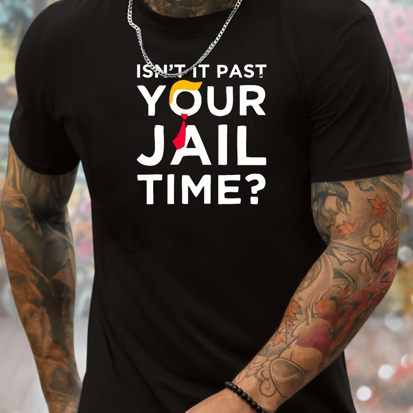 

Isn't It Past Your Jail Time Print Men's Casual Crew Neck Short Sleeve T-shirt For Summer, Stylish & Breathable Street Fashion, Versatile Lightweight Comfy Top
