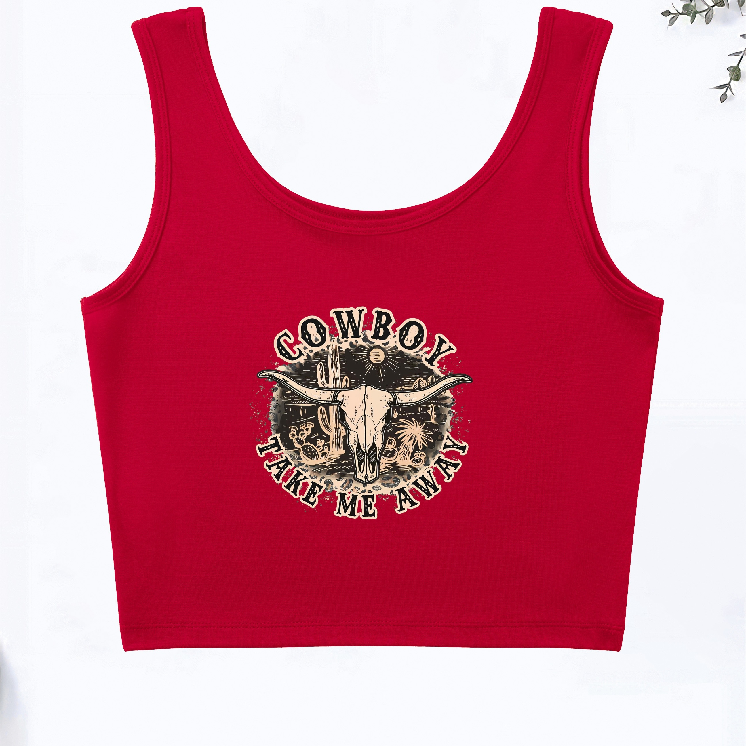 

Cow Skull Print Tank Top, Sleeveless Casual Top For Summer & Spring, Women's Clothing