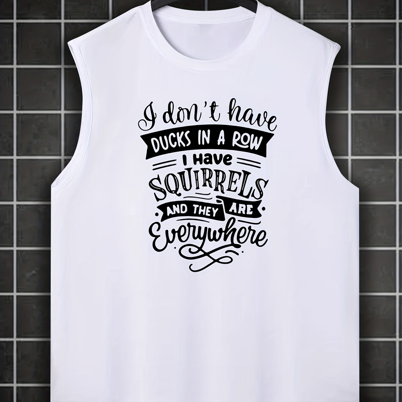 

Plus Size Men's Casual Trendy Letter Print Sleeveless Tank Tops, Summer Oversized Loose Vest For Fitness, Workout, Training