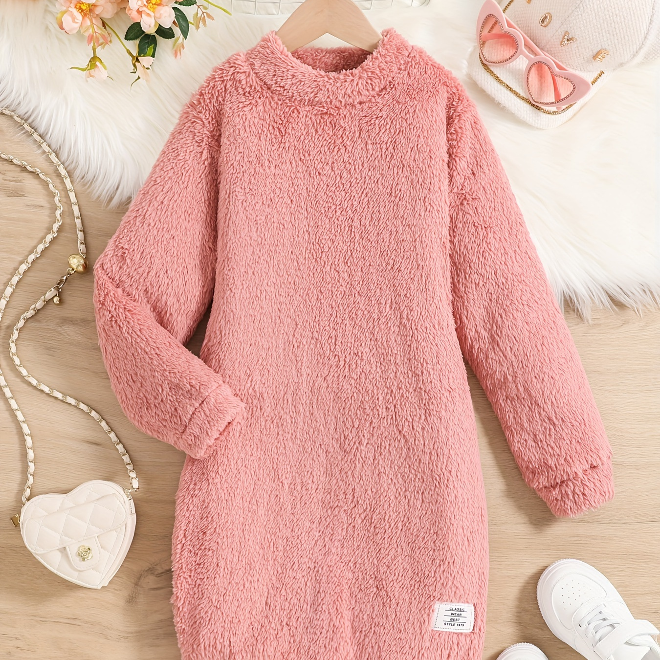 

Sweet Girls Plush Long Sleeve Dress Warm Dresses Fall Winter Kids Clothes For