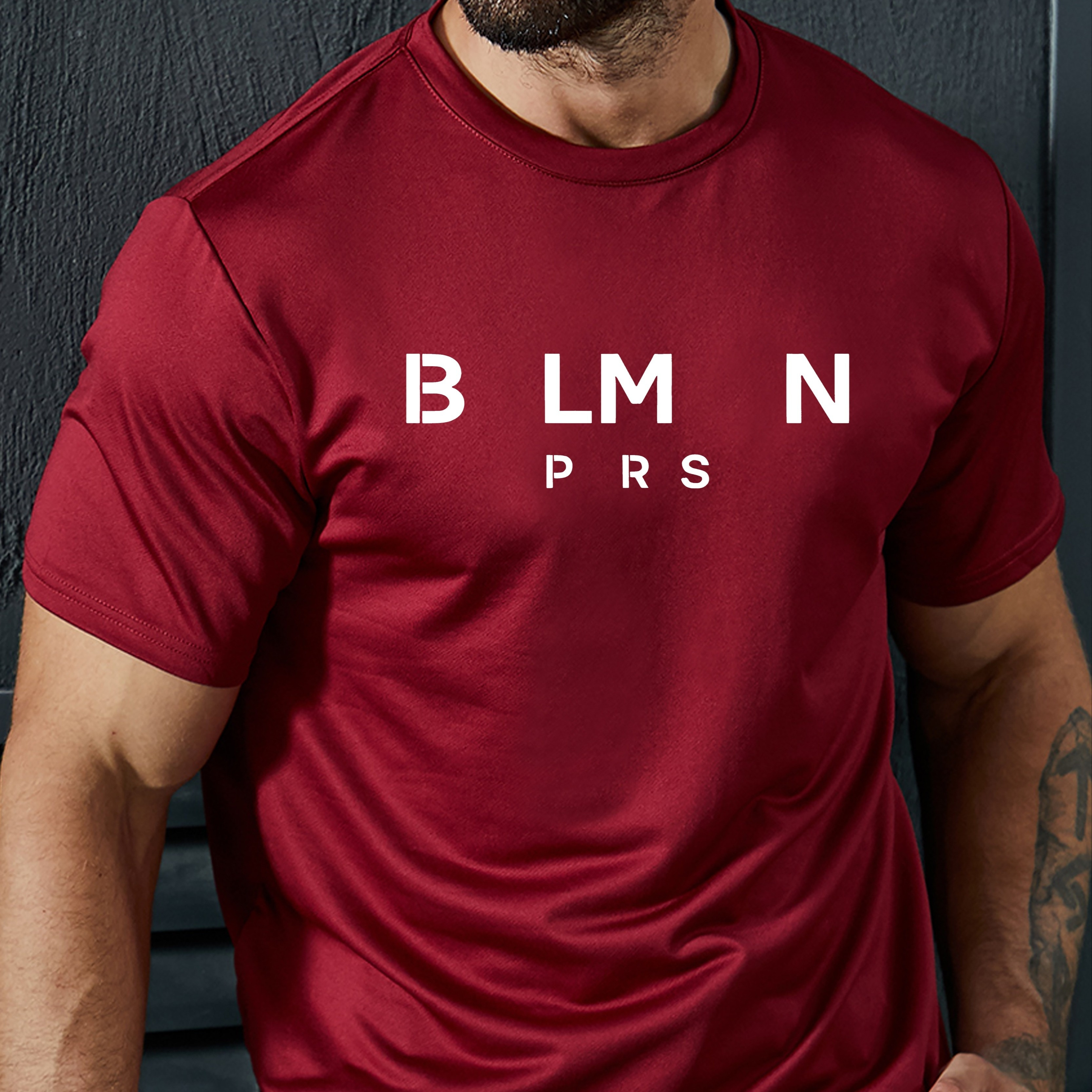 

B Lm N Print, Men's Crew Neck Short Sleeve Tee Fashion Street Style T-shirt, Casual Comfy Breathable Top For Spring Summer Holiday Leisure Vacation Men's Clothing As Gift