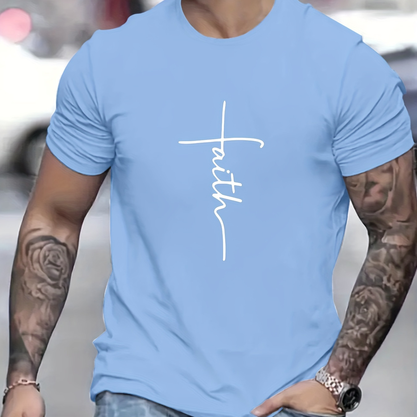 

Faith Print T Shirt, Tees For Men, Casual Short Sleeve T-shirt For Summer
