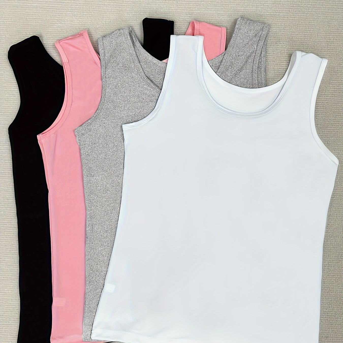 

4-pack Elegant Women's Tank Tops - Polyester Knit Camisole With Elastane Lining, Solid Color Sleeveless Shirts With Wide Straps, Comfortable Casual Base Layer Tops