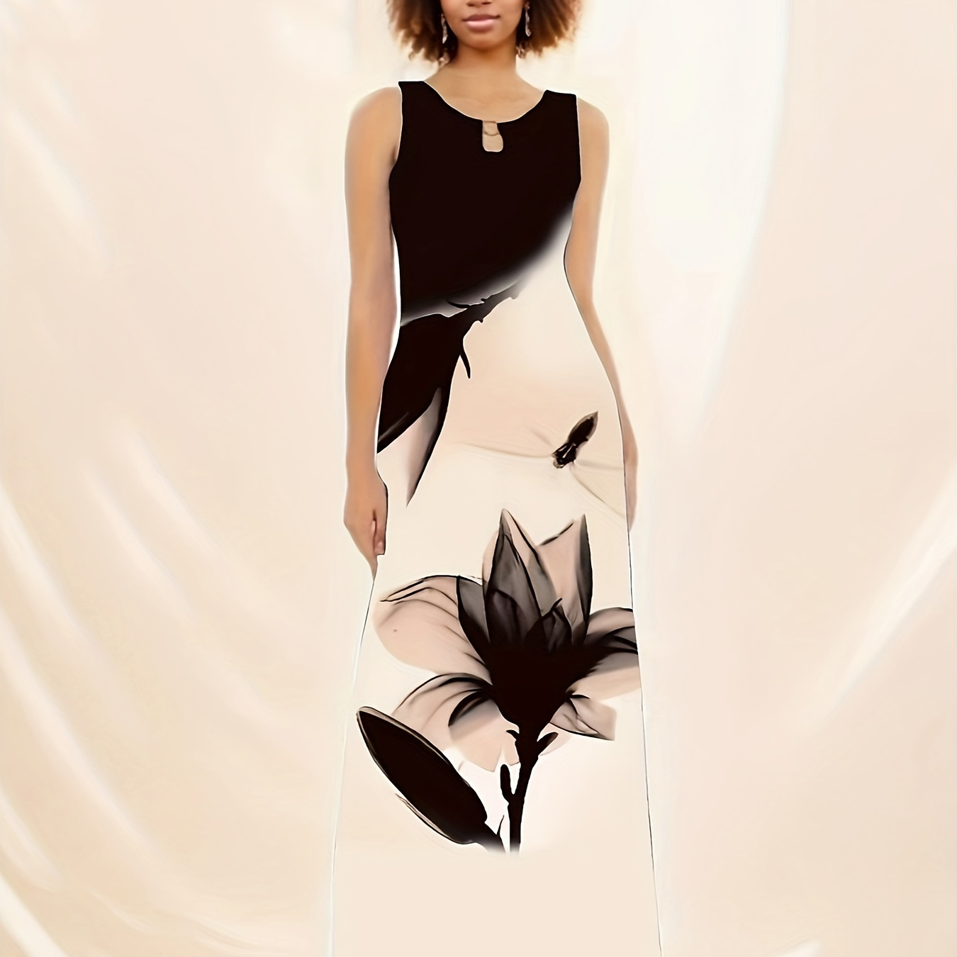 

Floral Print Pockets Tank Dress, Elegant Sleeveless Maxi Tank Dress For Spring & Summer, Women's Clothing