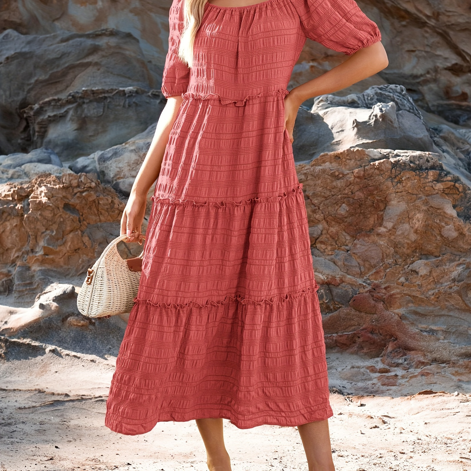

Womens Casual Maxi Dresses Summer Short Sleeve Off The Shoulder Ruffle Tiered Flowy Boho Party Beach Long Dress