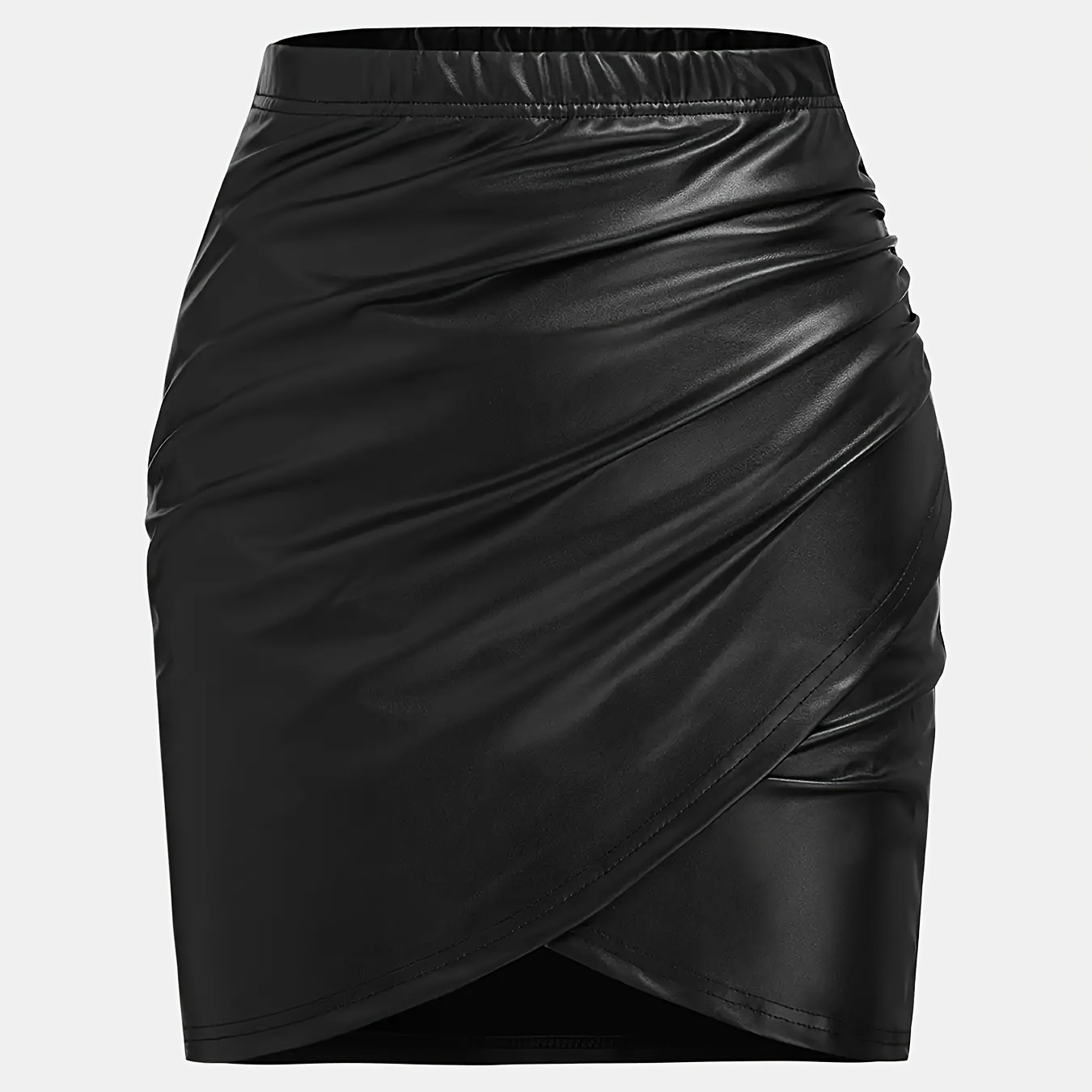 

Women's Elegant Leather Skirt, 100% Polyester Knit Fabric, Solid Color, Detail, Fashion, Midi Skirt