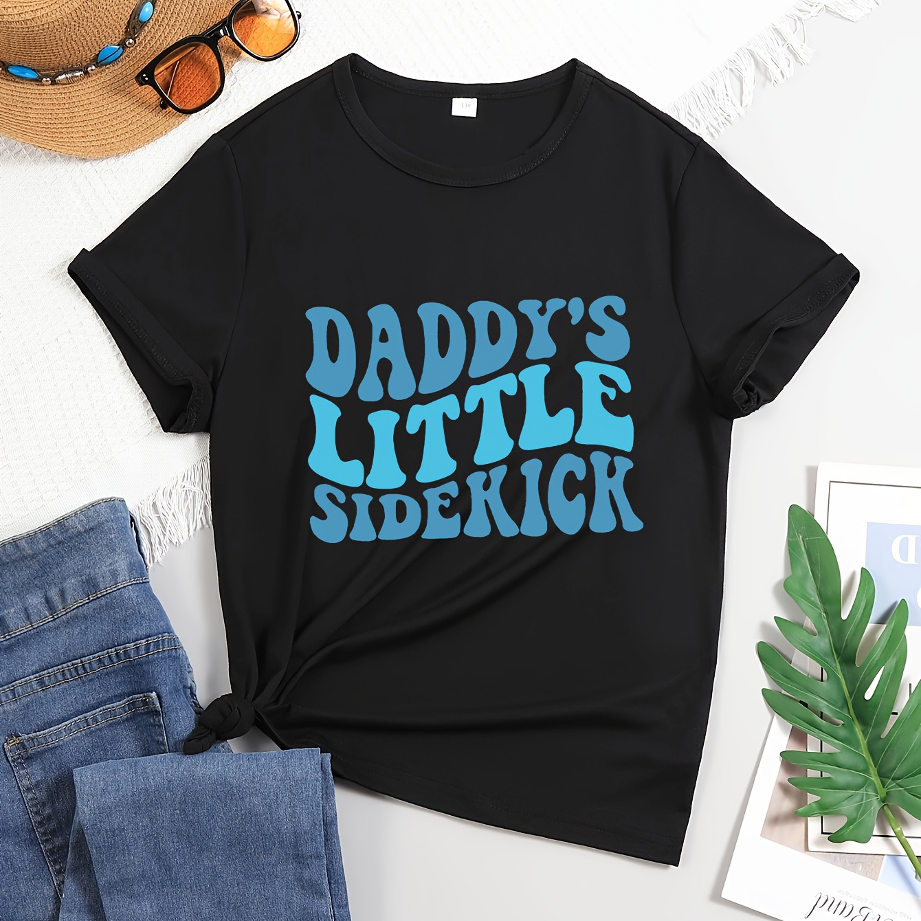 

Letters Print Short Sleeve Crew Neck T-shirt, Casual Trendy Versatile Tee Comfy Summer Tops, Father's Day Set, Girls' Clothing