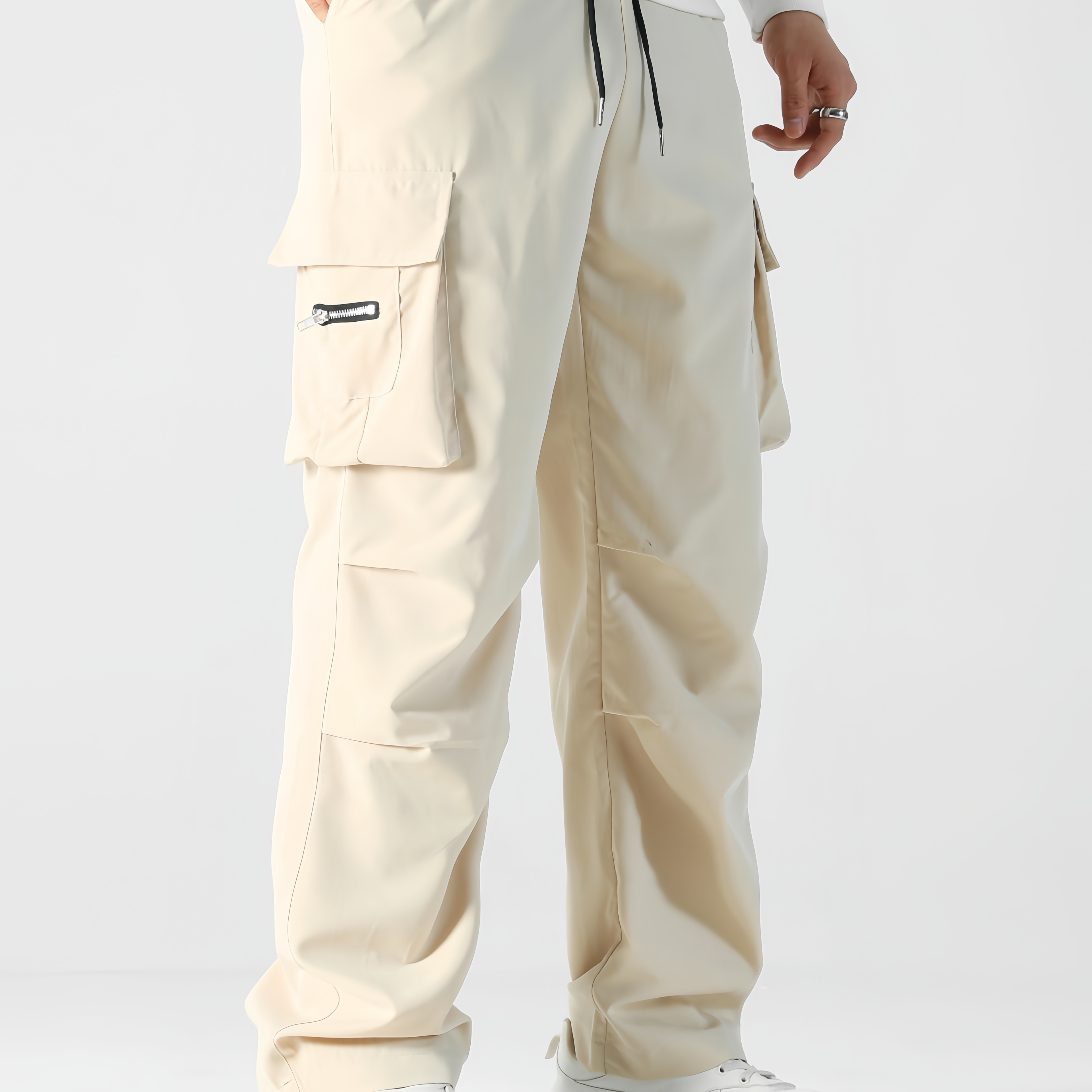 

Men's Casual Cargo Pants, 100% Polyester, , Non-stretch Fabric, Regular Fit, With Multiple Pockets, Waist, Alphabet Pattern, For Spring/fall - Woven Trousers