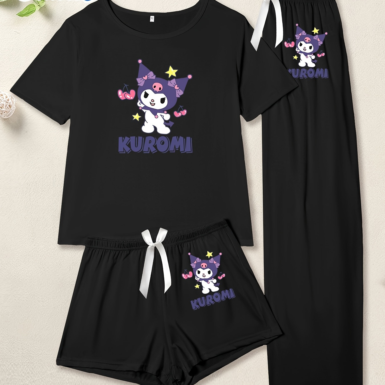 

Sanrio Kuromi Women's Pajamas Featuring A Kuromi Print, -piece Set With Long Pants And Short-sleeve Top, Spring And Summer.