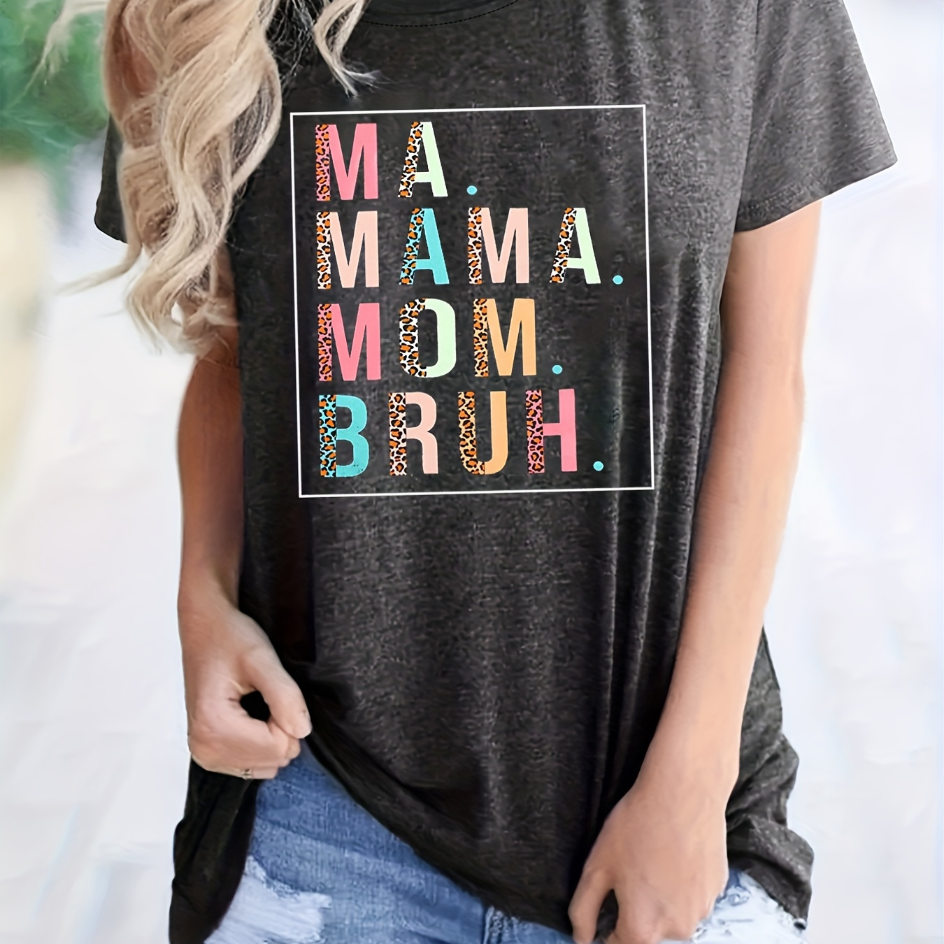 

Letter Mama Print Crew Neck T-shirt, Casual Short Sleeve T-shirt For Spring & Summer, Women's Clothing