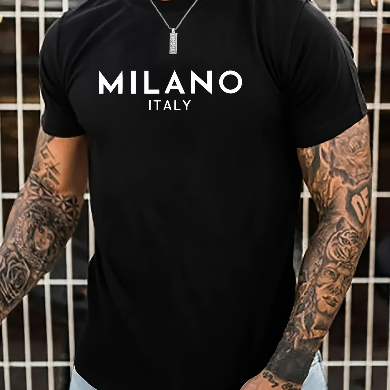 

Plus Size T-shirt For Men, Milano Print Tees For Males, Summer Casual Stylish Tops, Daily Life Outdoor Sports Tops