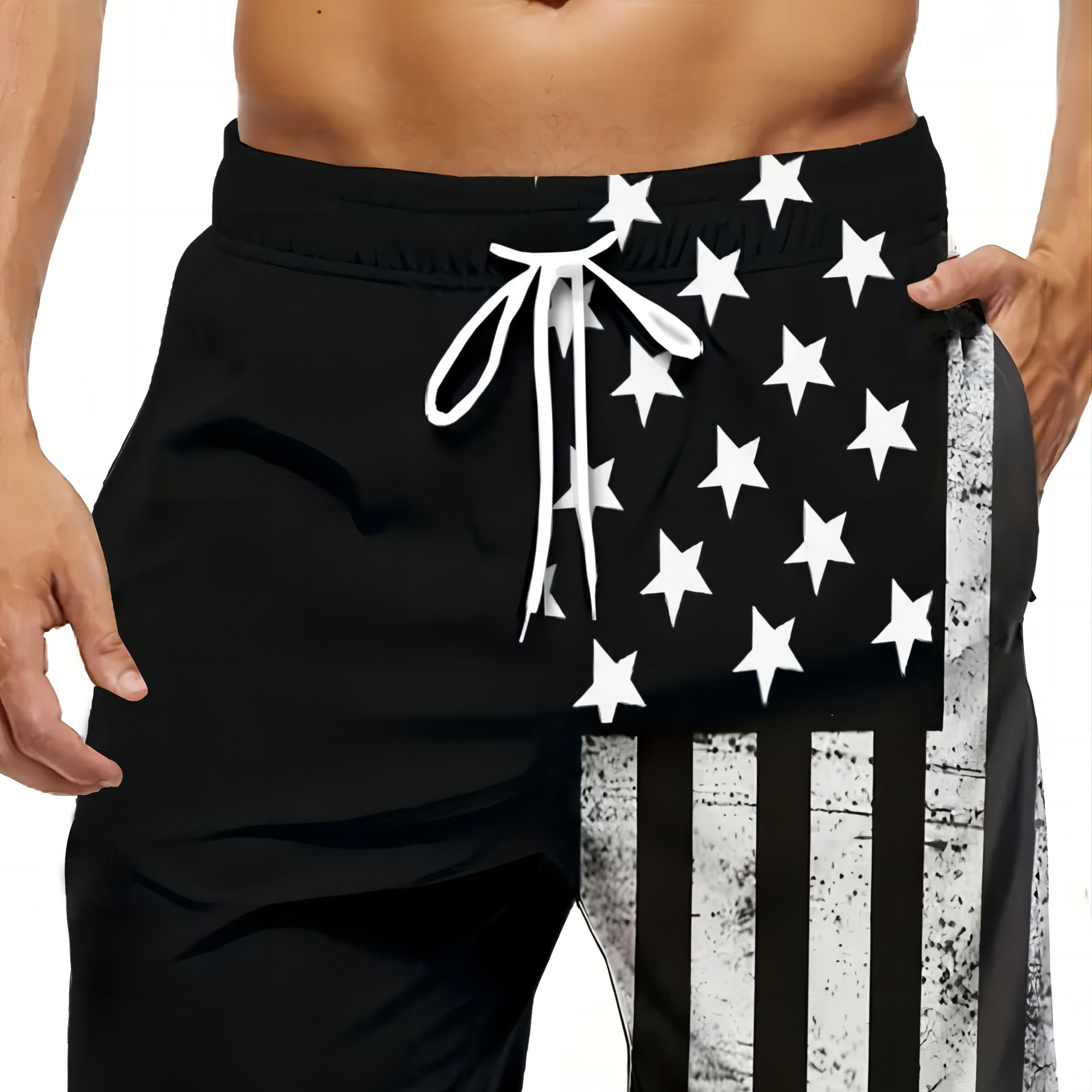 

Men's Contrast Color American Flag Pattern Print Shorts With Drawstring And Pockets, Chic And Trendy Shorts For Summer Outdoors And Sports Wear