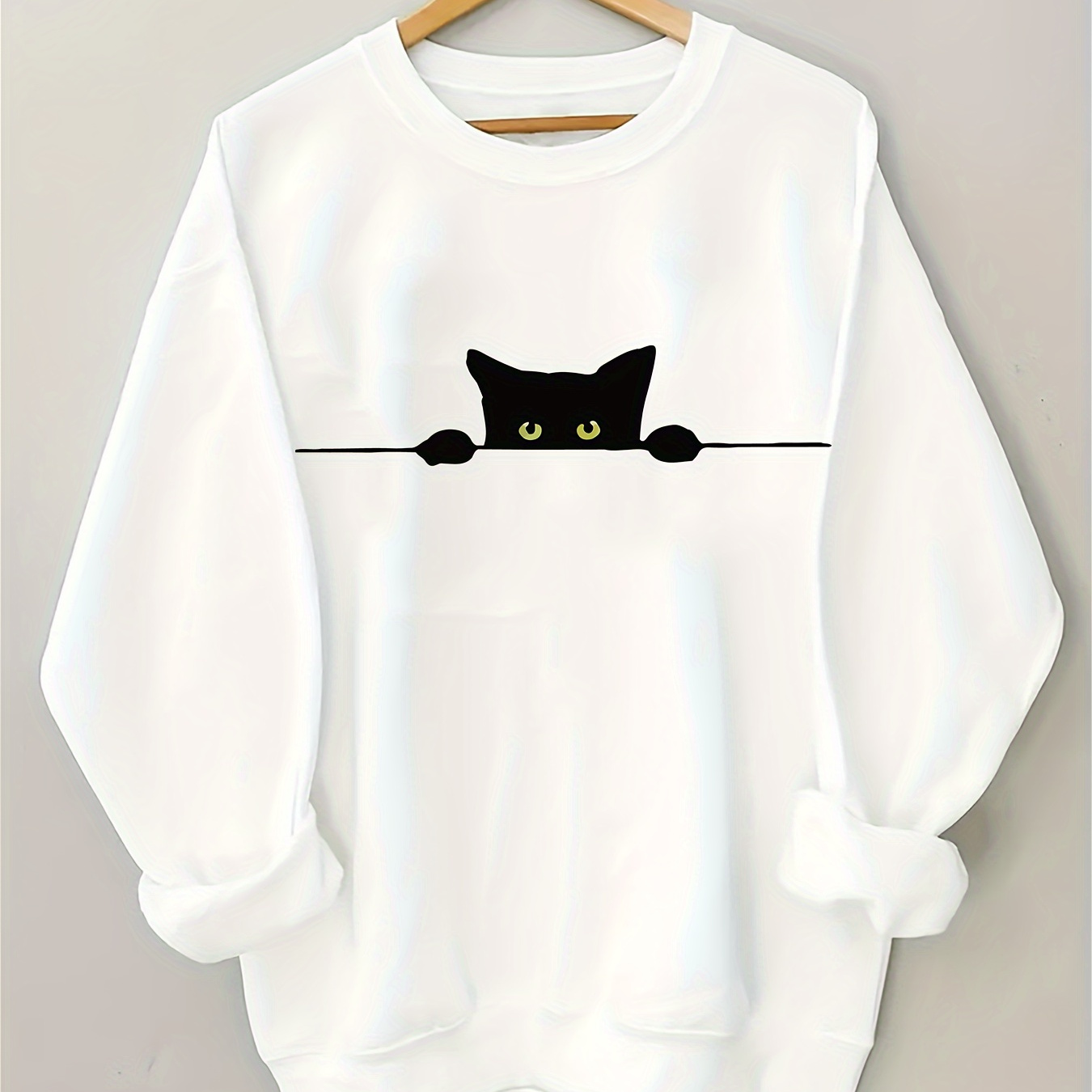 

Chic Black Cat Neck Sweatshirt For Women - Cozy Polyester, Machine Washable, Fall/winter, Devil, Barcode