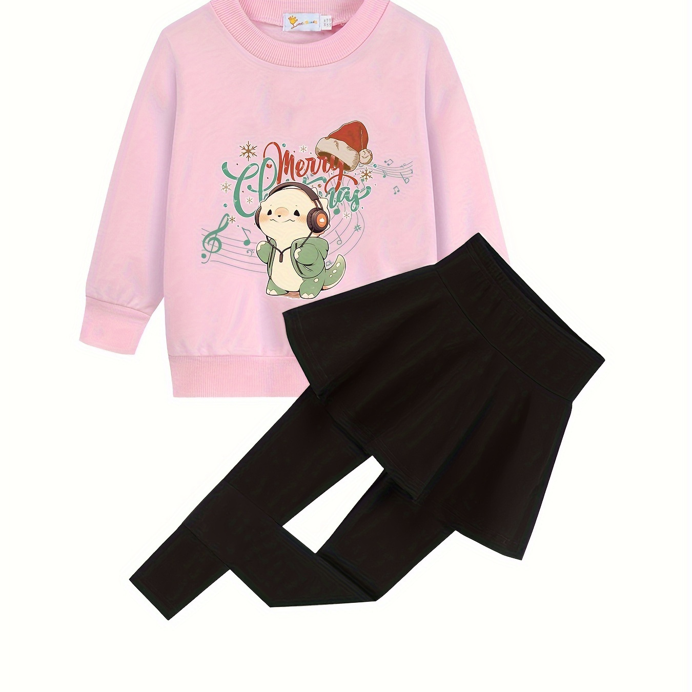 Cute Pattern Print, Girls Outfits, Casual Crew Neck Long Sleeve Pullover  Sweatshirt And Skirt With Leggings Set For Winter Fall, Kid's Clothing -  Temu