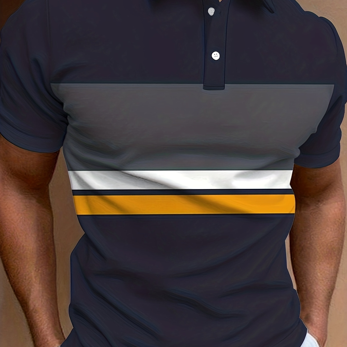 

Color Block Pattern Men's Casual Comfy Versatile Fit Shirt, Mens Golf Shirt Tennis Shirt, Mens Clothing