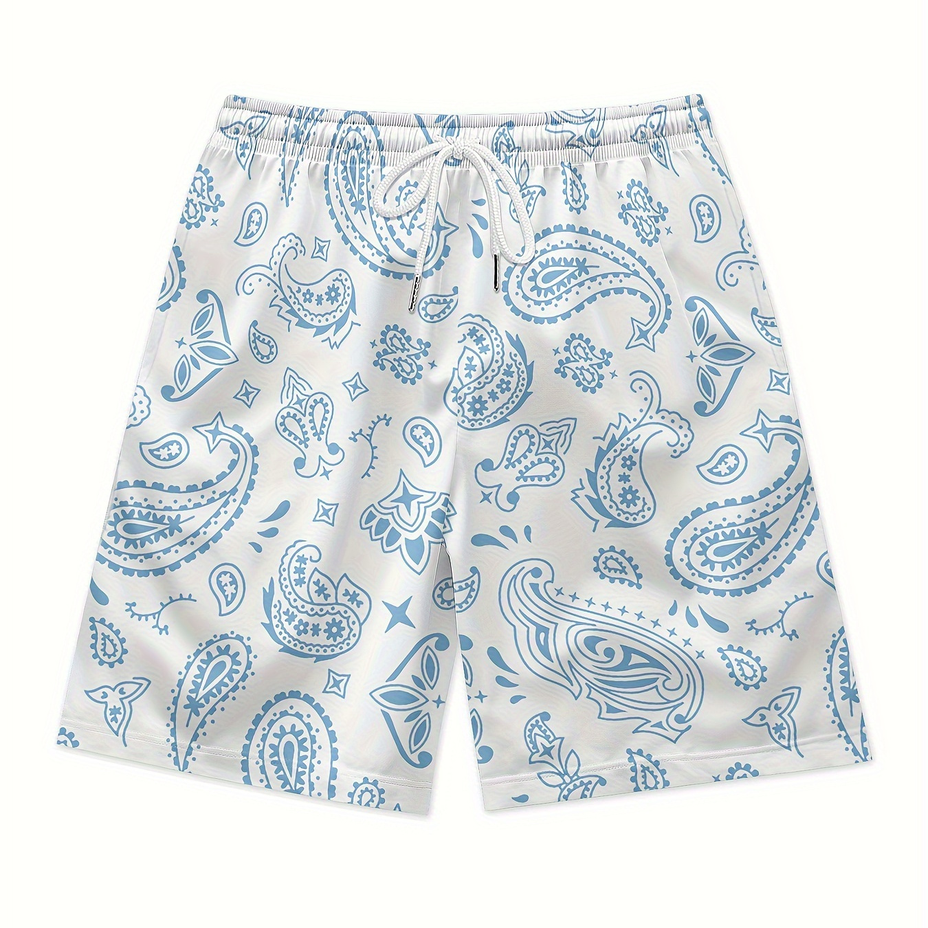 

Blue Paisley Print Men's Drawstring Waist Shorts Quick Dry Breathable Polyester Sport Shorts Daily Streetwear Beach Shorts Casual Clothing Bottoms