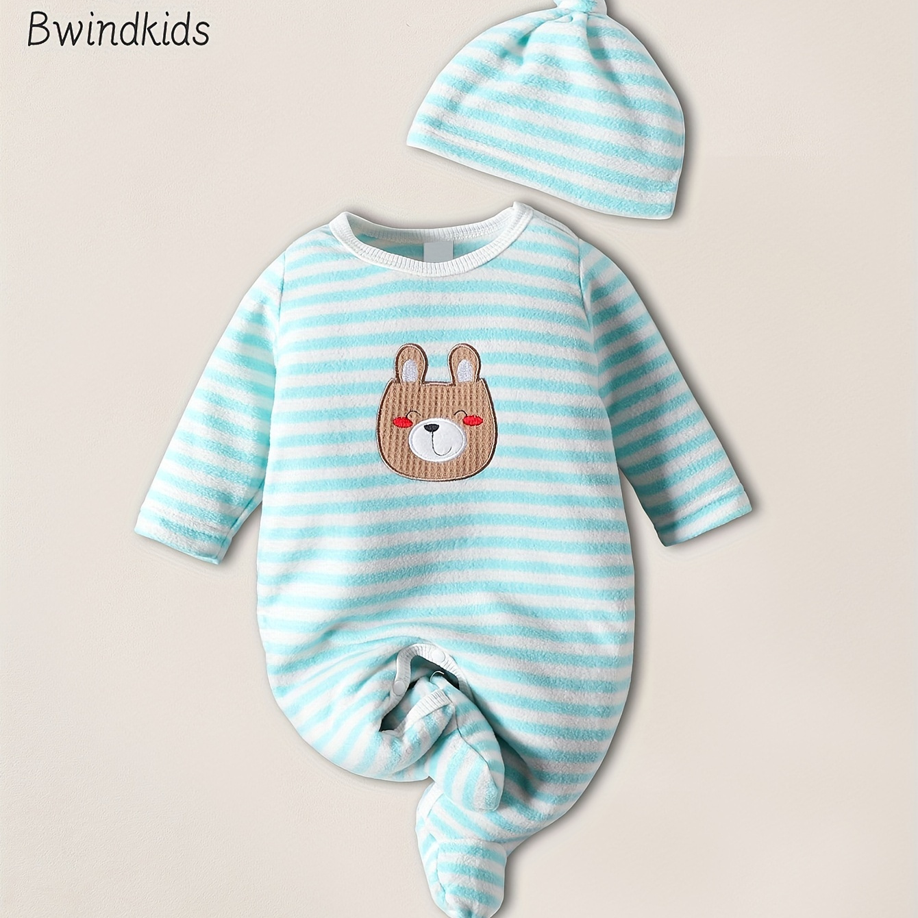 

Boy Bear Embroidered Long Striped A Hat, & Clothes For And
