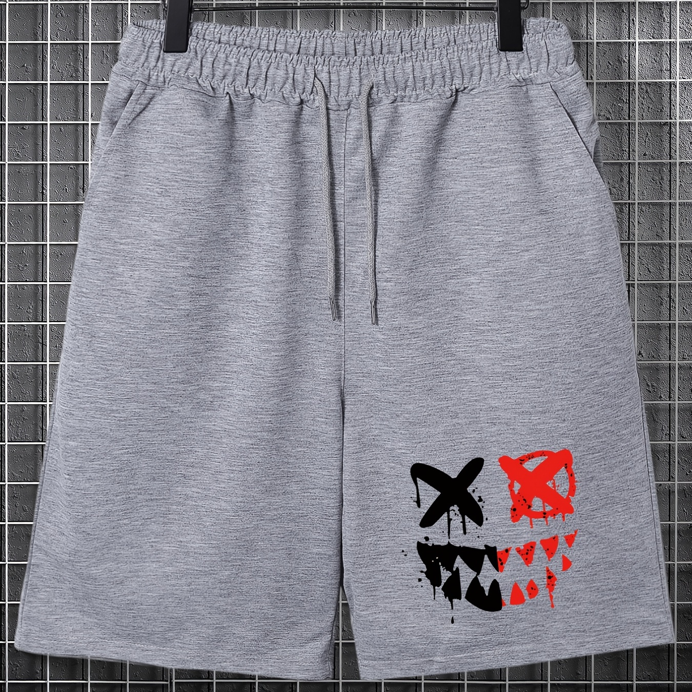 

Men's Casual Scary Face Drawstring Shorts, Male Clothes For Summer