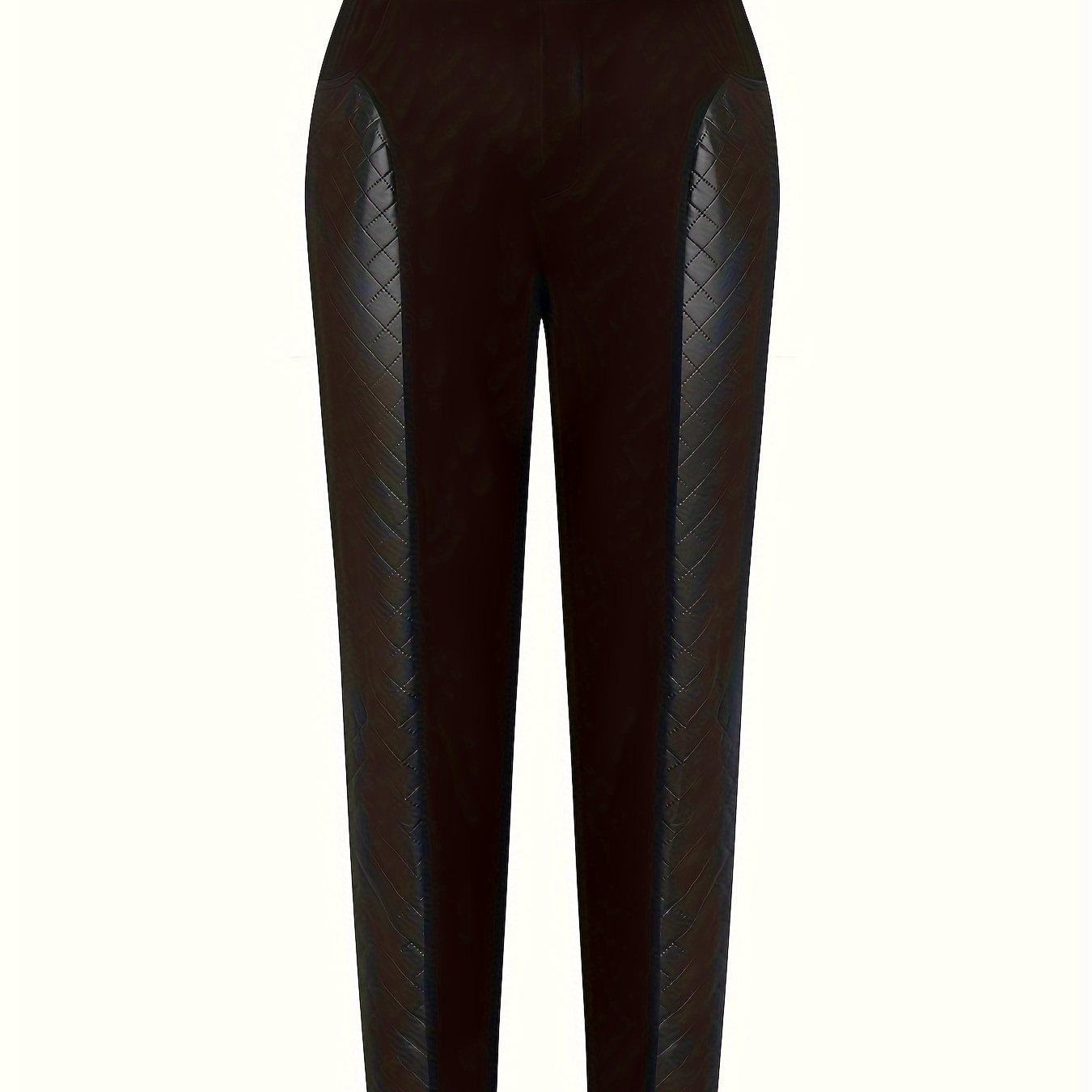 

Size Pants, 's Stitching Pu Rise Tapered Leg Trousers