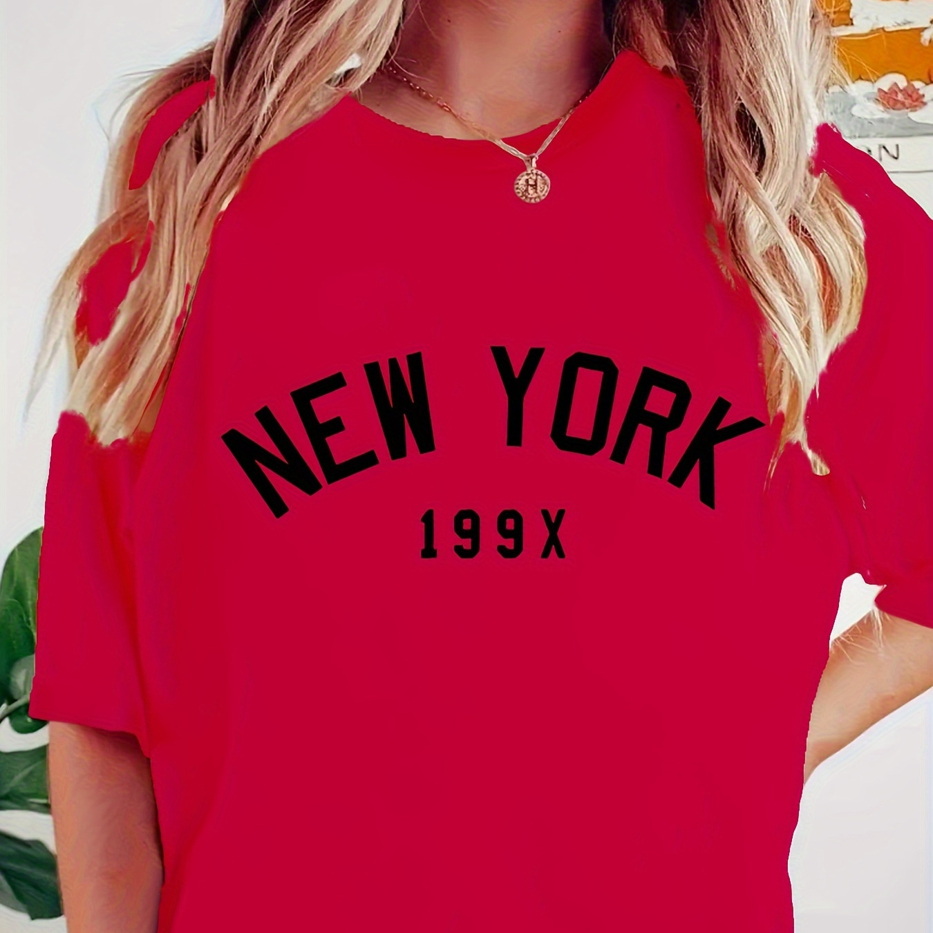 

Plus Size New York Print T-shirt, Casual Crew Neck Short Sleeve T-shirt, Women's Plus Size clothing