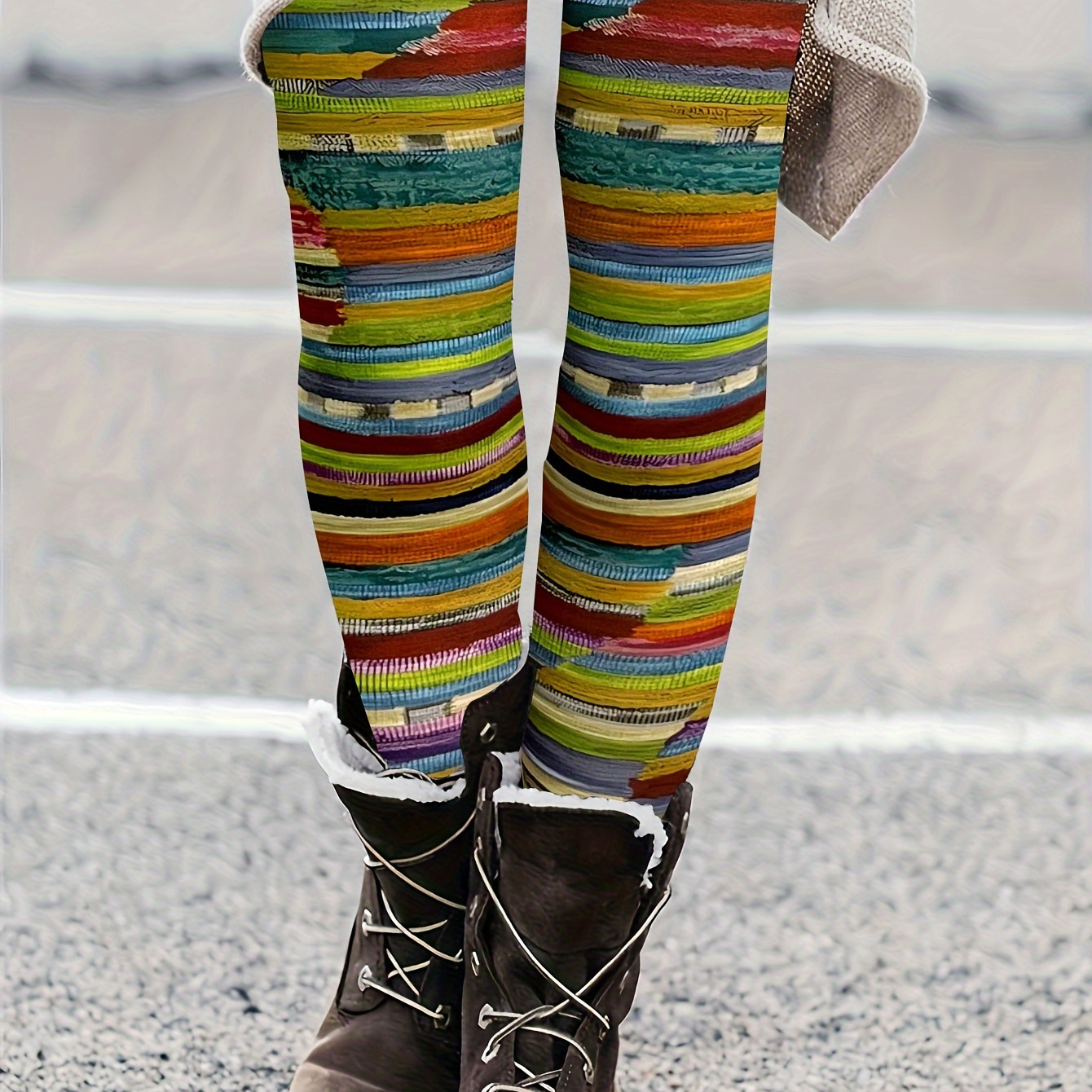 

Colorful Striped Print Skinny Leggings, Casual Elastic Waist Stretchy Leggings, Women's Clothing