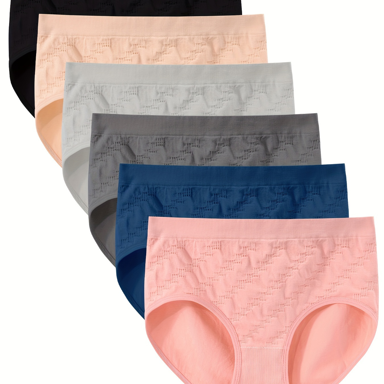 

6pcs Simple Textured Briefs, Comfy & Breathable Stretchy Intimates Panties, Women's Lingerie & Underwear