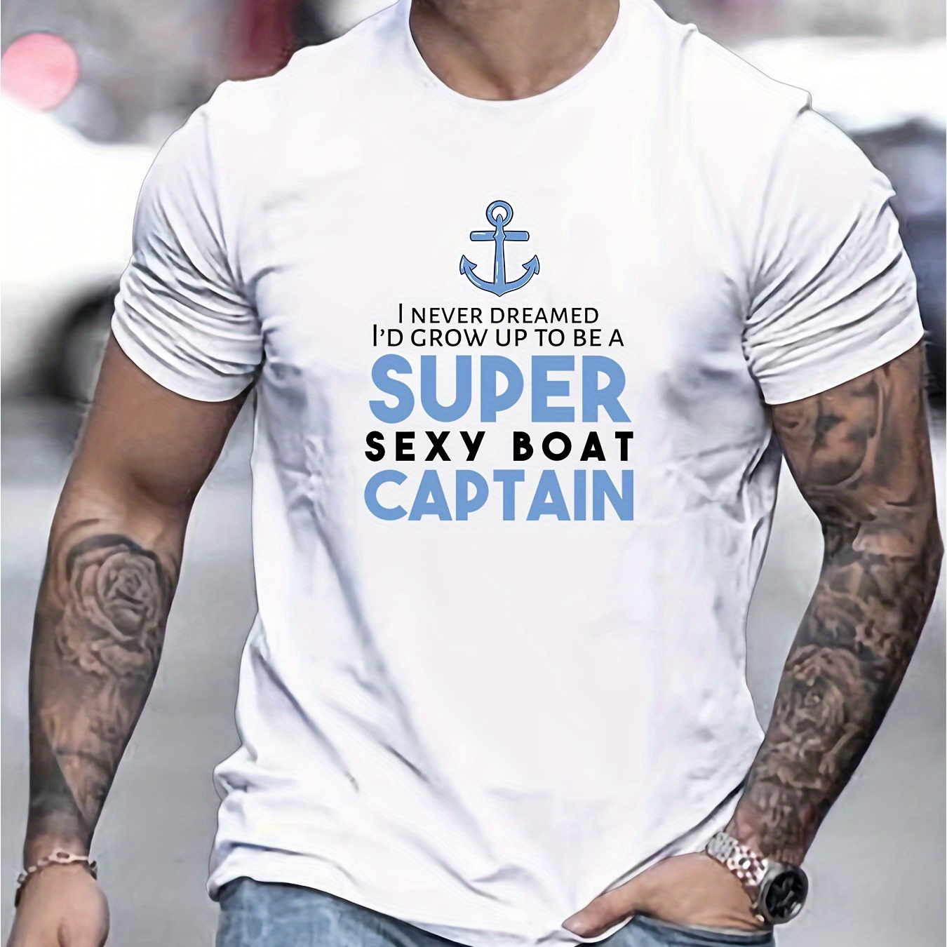 

Super Sexy Boat Captain Print Tee Shirt, Tees For Men, Casual Short Sleeve T-shirt For Summer