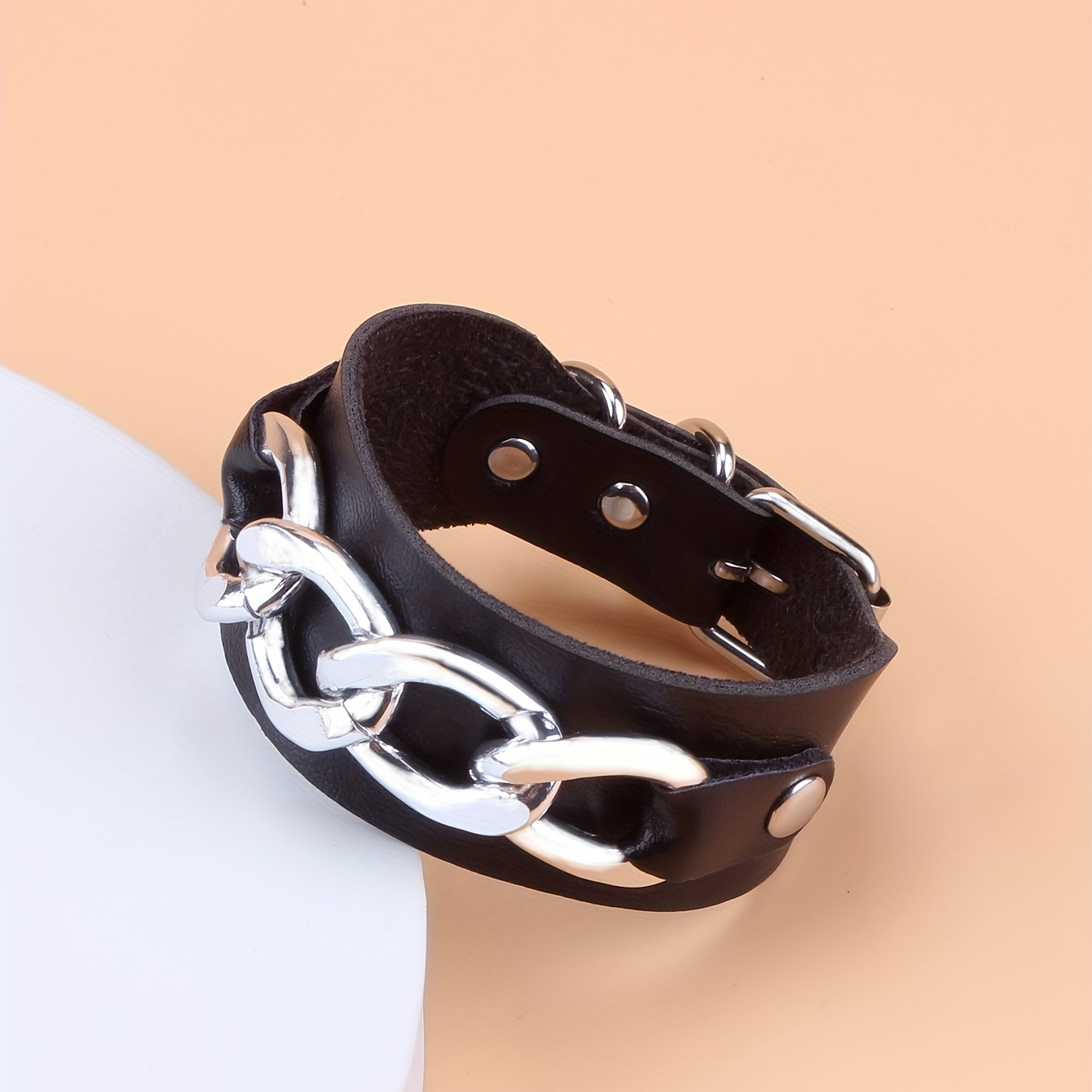 

Simple Stylish Splicing Chain Pu Leather Bracelet Personality Party Favors For Men Women