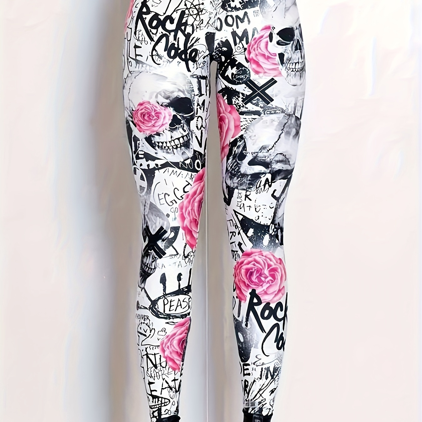 

Leggings Extensibles Taille Haute pour Femmes avec Imprimé Tête de & Floral Unique - Mélange de Polyester Confortable, Tenue Décontractée Toutes , Lavable en Machine