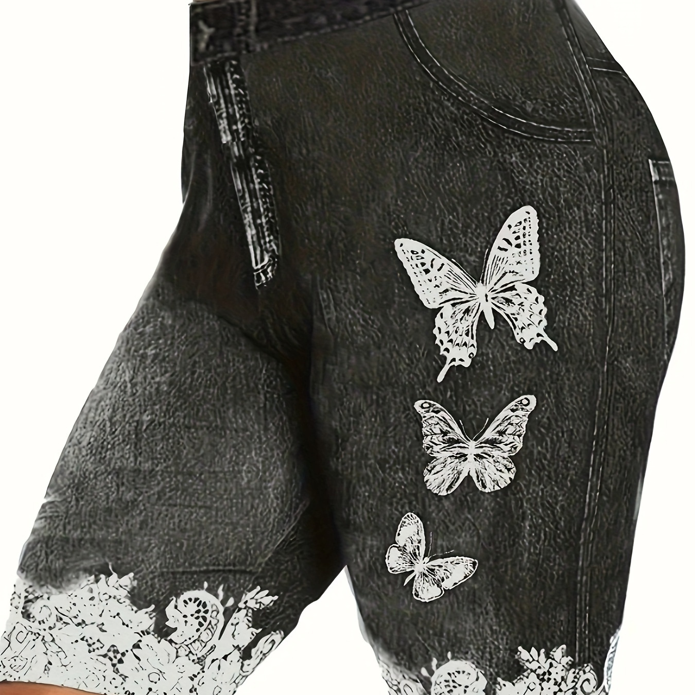 

Plus Size Butterfly Print Skinny Shorts, Casual Every Day Stretchy Leggings, Women's Plus Size clothing