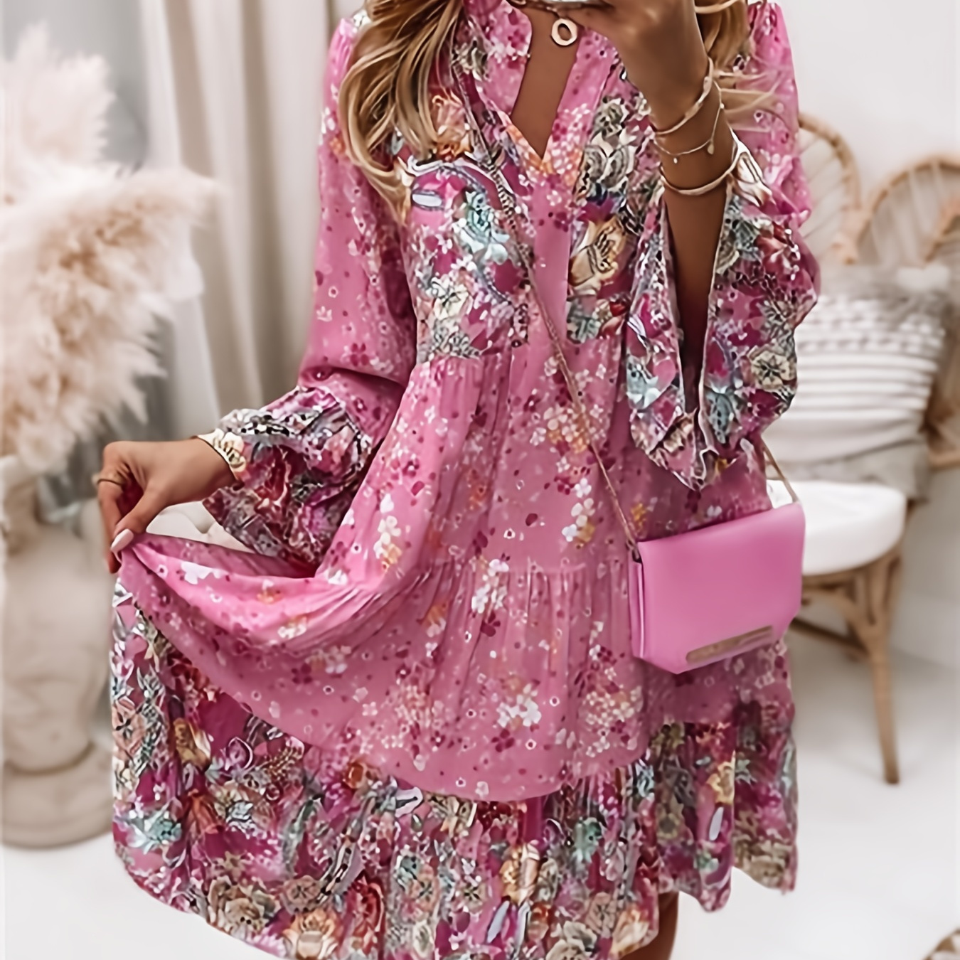 Embroidery Mesh Floral Print Dress, Vintage Sleeveless Ruffle Hem Maxi ...
