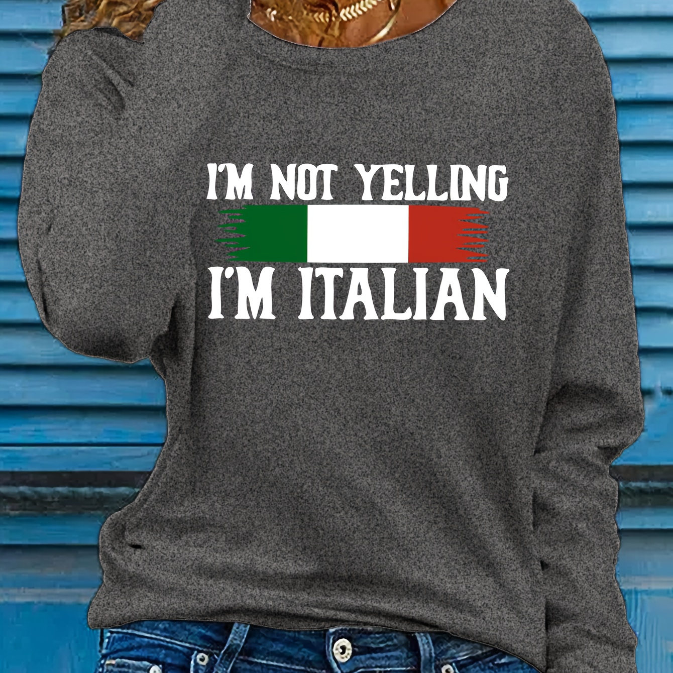 

Casual Long Sleeve T-shirt For Women - Polyester Knit Fabric, Round Neck, Regular Fit, , " Yelling, I'" Printed Design