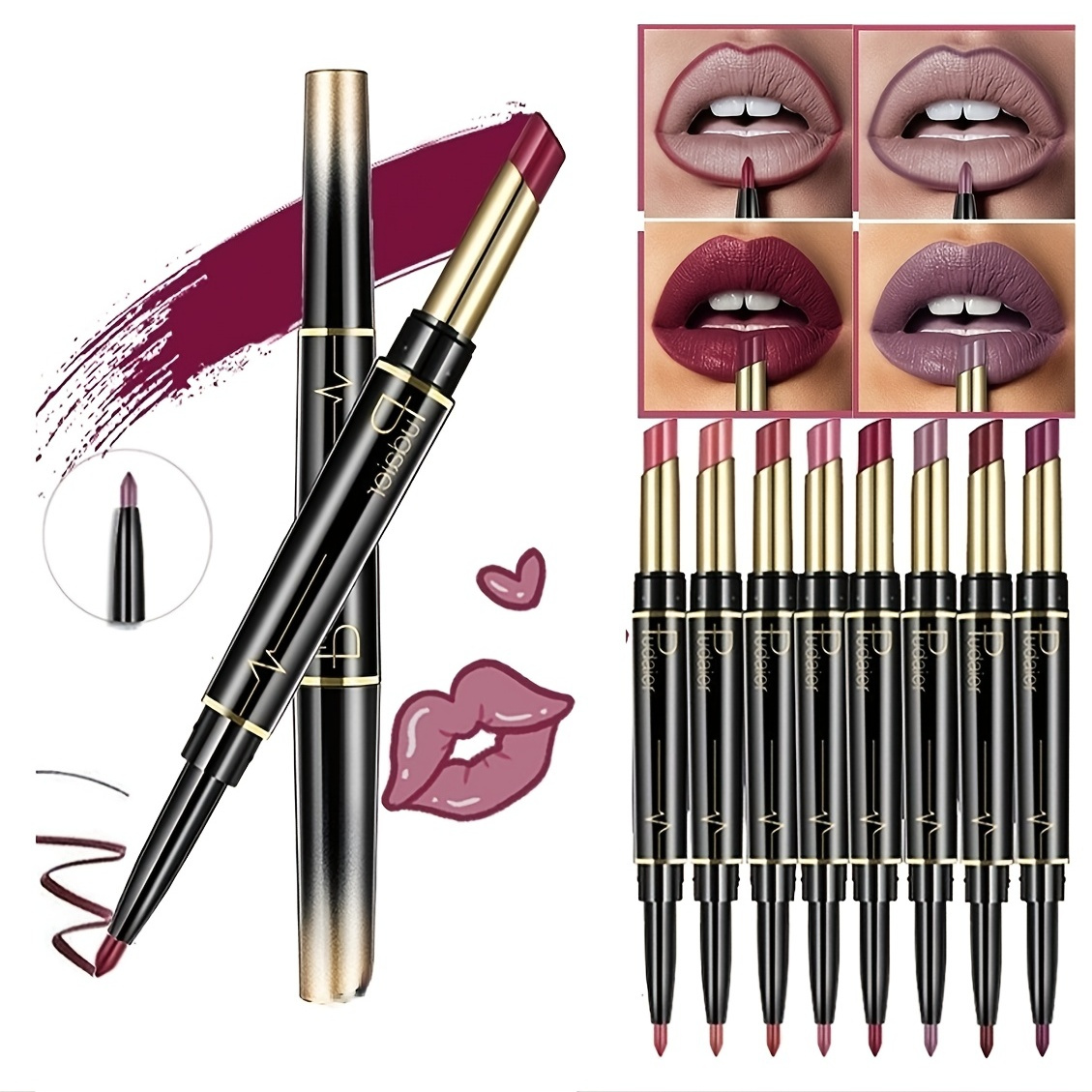 

16 Color Matte Lip Liner And Lipstick , Double Ended Lip Pen Nude Makeup Tool , Long Lasting Color Rendering, Waterproof Lip Cosmetics