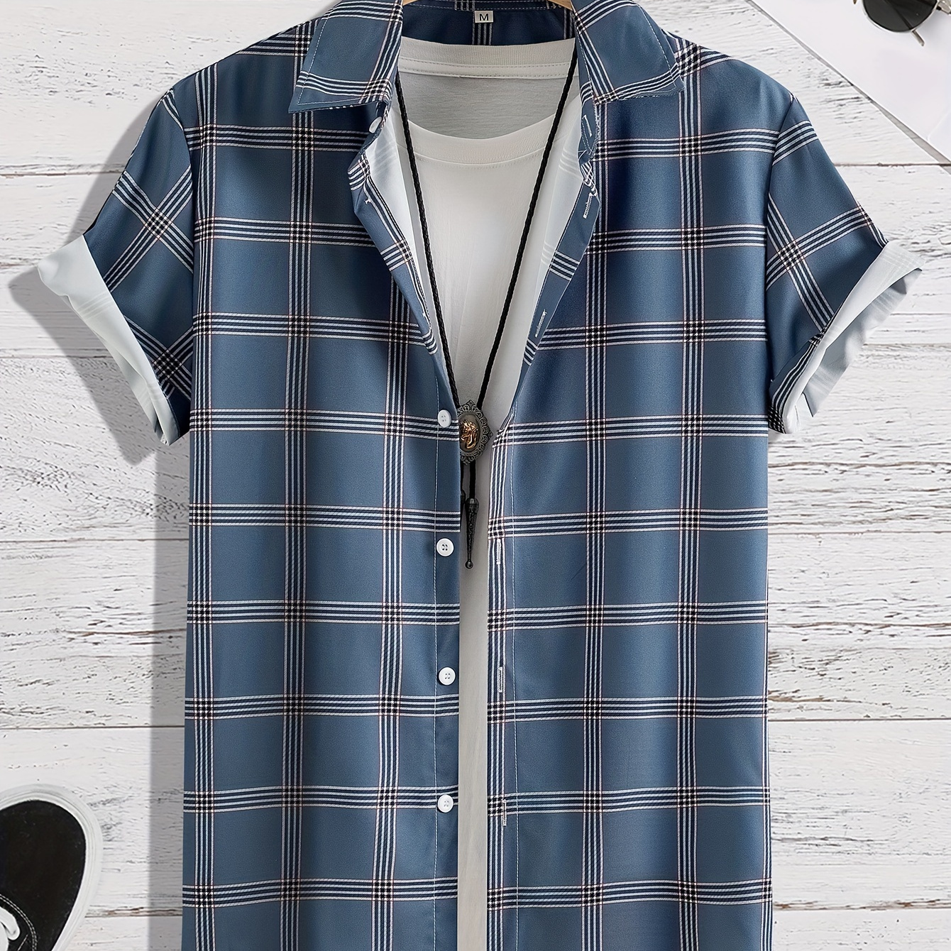 

Plaid Print Men's Summer Fashionable And Simple Short Sleeve Button Casual Lapel Simple Shirt, Trendy And Versatile, Suitable For Dates, Beach Holiday, As Gifts