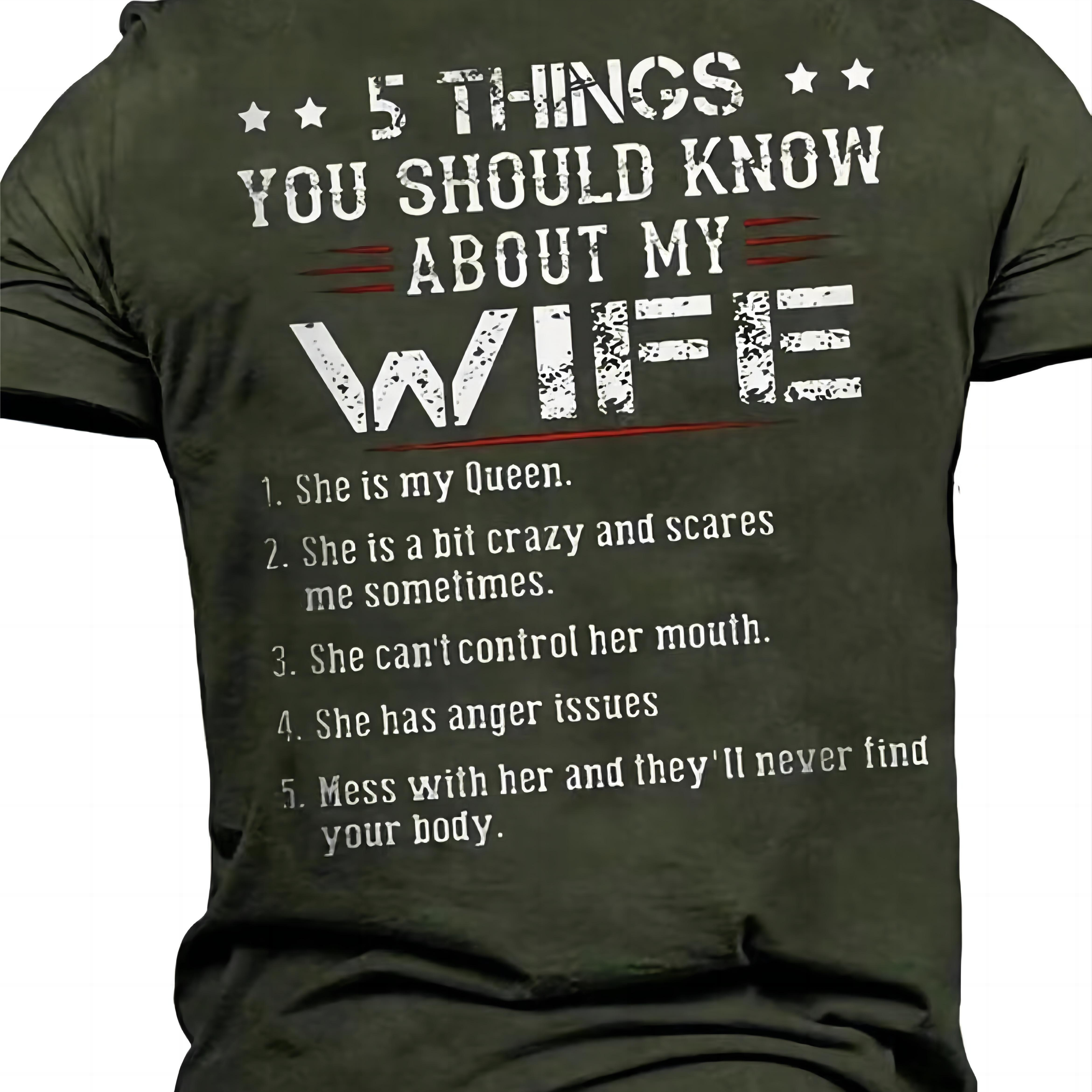 

Men's ' You Should Know About My Wife ' Print T-shirt, Casual Short Sleeve Crew Neck Tee, Men's Clothing For Outdoor