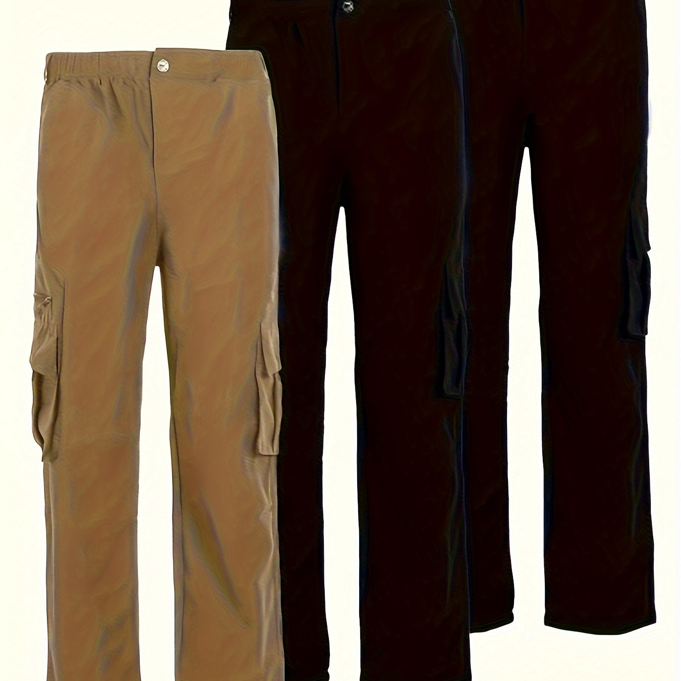 

3pcs Men's Solid Color Loose Fit Pants, Men's Casual Cargo Pants For Outdoor Activity