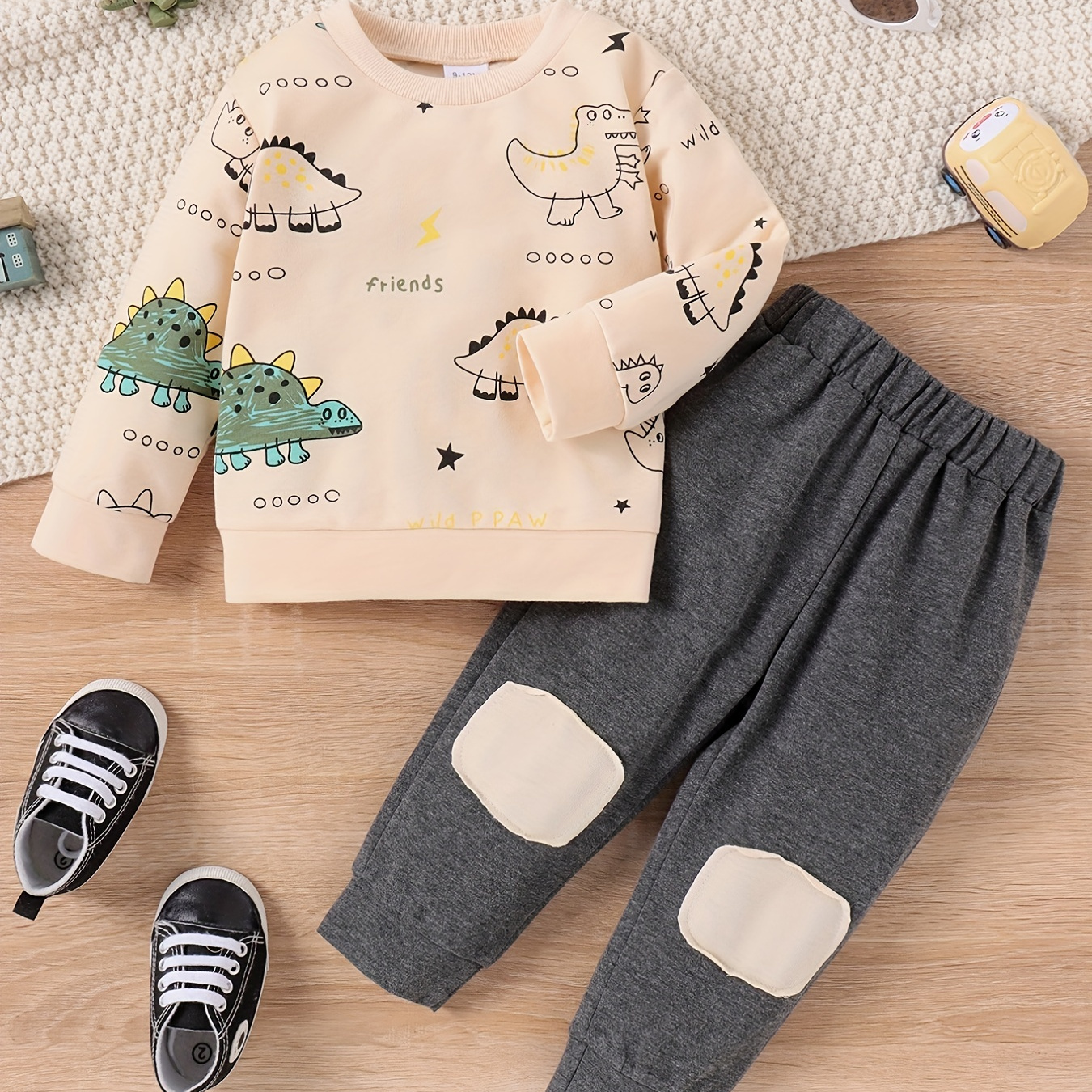 

2pcs Toddler Boy's Causal Outfit, Sweatshirt & Sweatpants Set, Pattern Long Sleeve Top, Clothes For Fall &