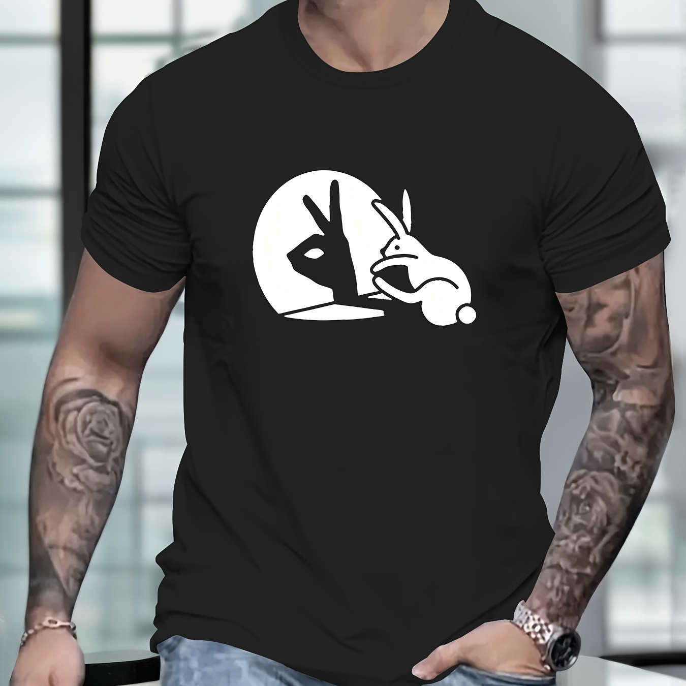 

Bunny Print T Shirt, Tees For Men, Casual Short Sleeve T-shirt For Summer