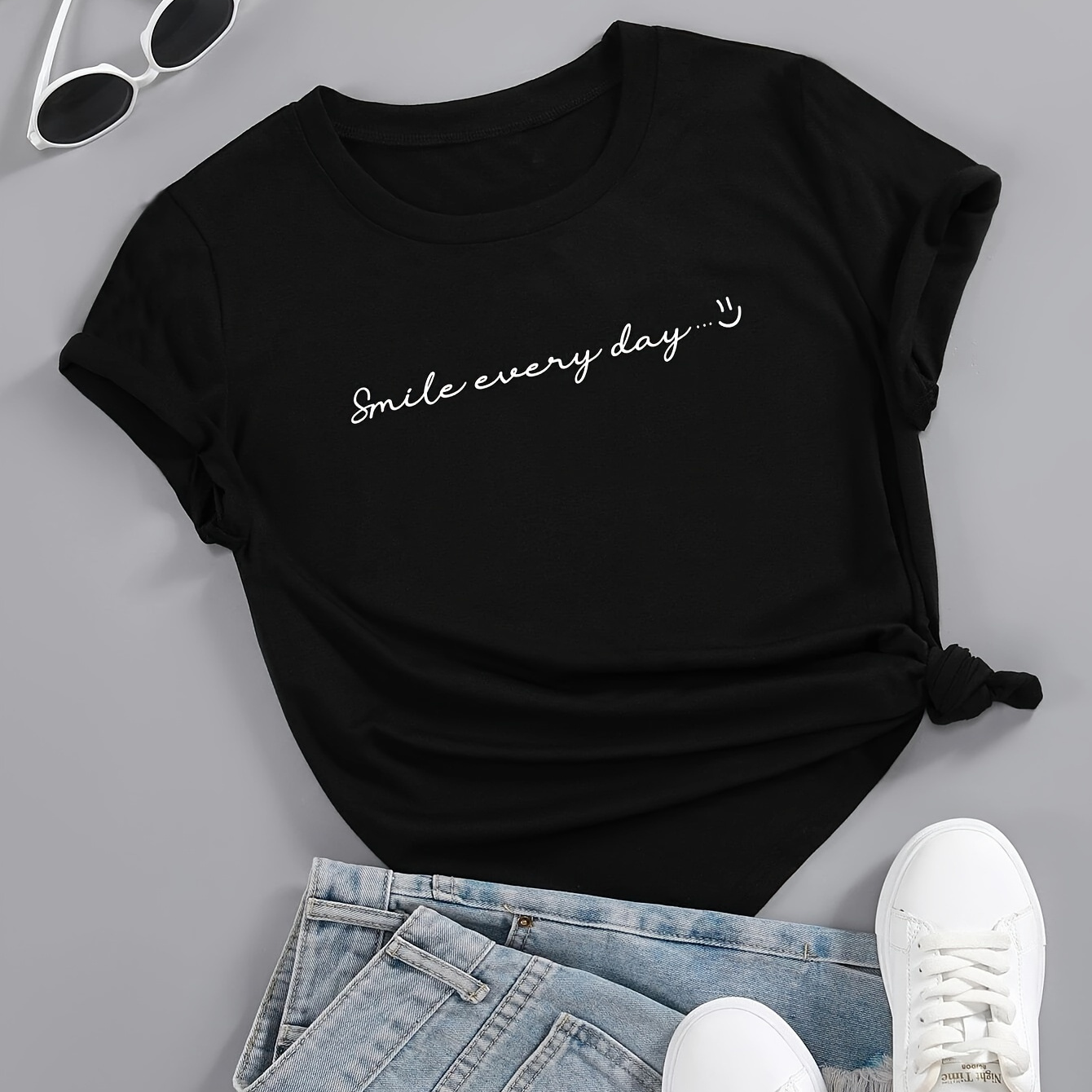 

Letter Print Crew Neck T-shirt, Short Sleeve Casual Top For Spring & Summer, Women's Clothing