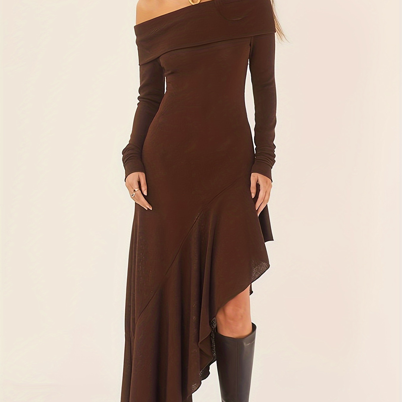 

One-shoulder With Long Hem And Elegant Lace