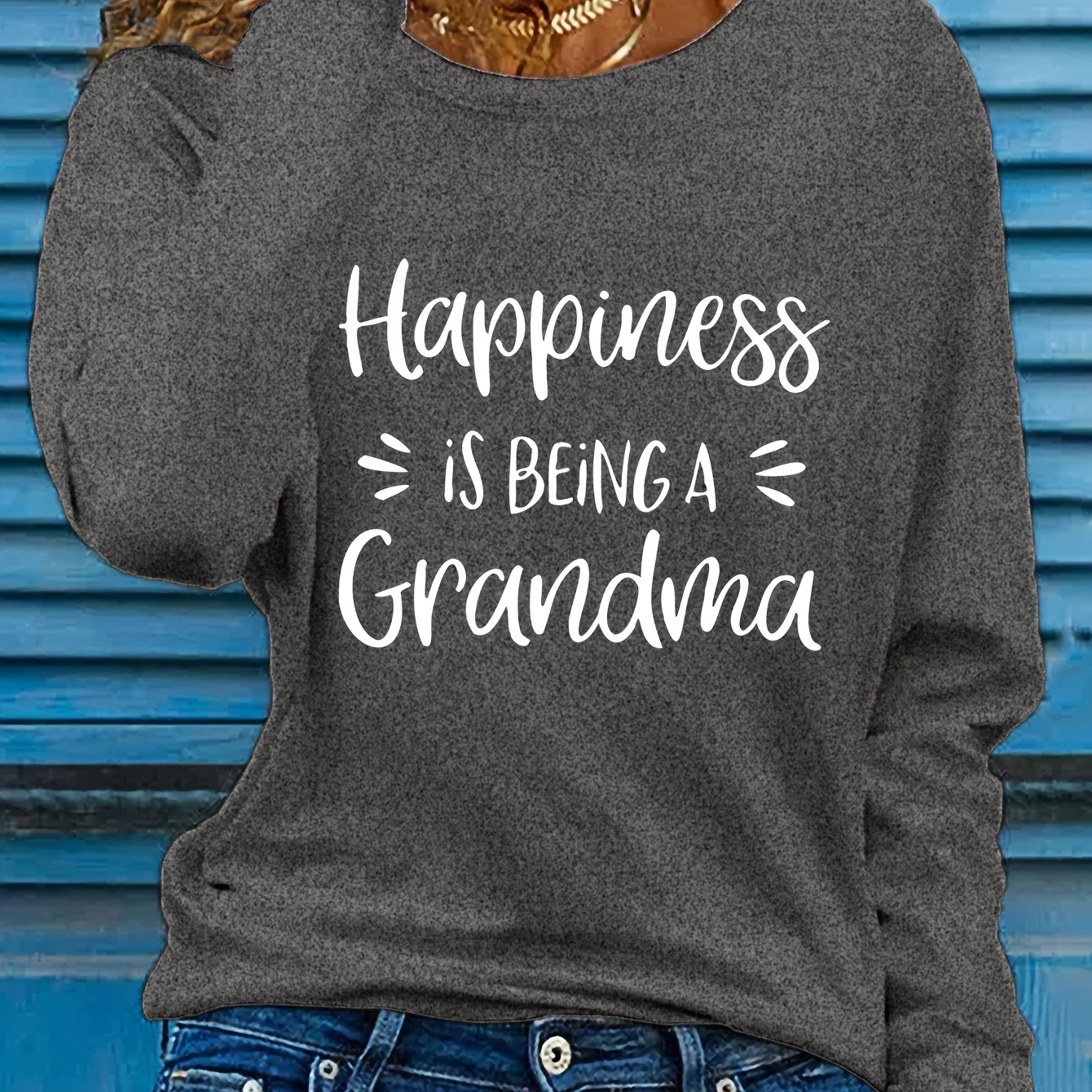 

Cozy Women's Long Sleeve T-shirt: ' A Grandma' In White Lettering Fabric - Fall - Polyester - - Round Neckline - Knit Fabric - Padded Shoulders - Regular Length