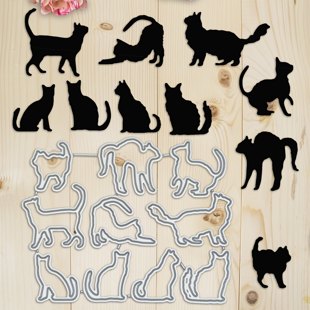 

10pcs Cat Metal Cutting Dies - Perfect For Crafting Cards, Scrapbooking, And Diy Projects!