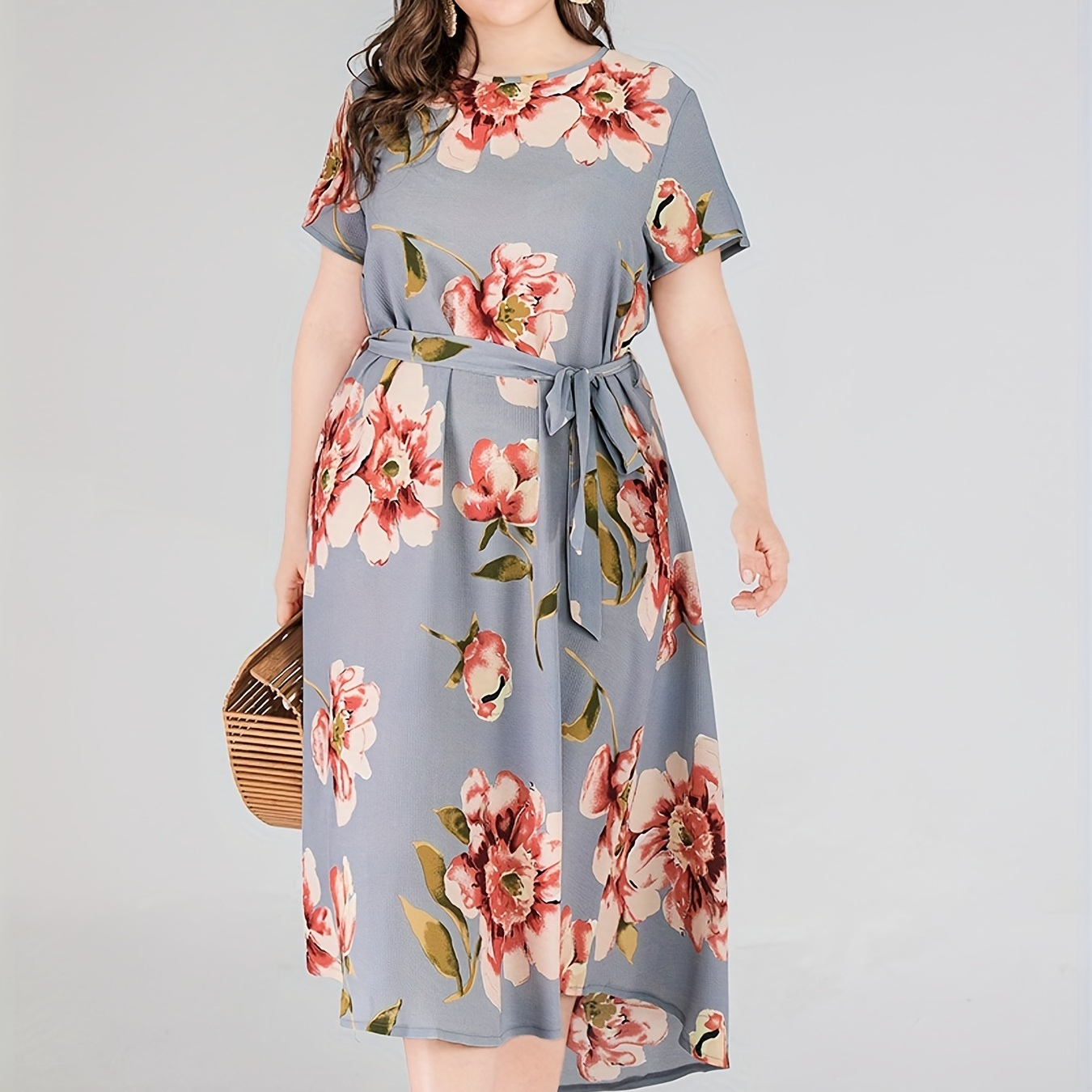 Plus Size Casual Dress Women's Plus Floral Print Short - Temu