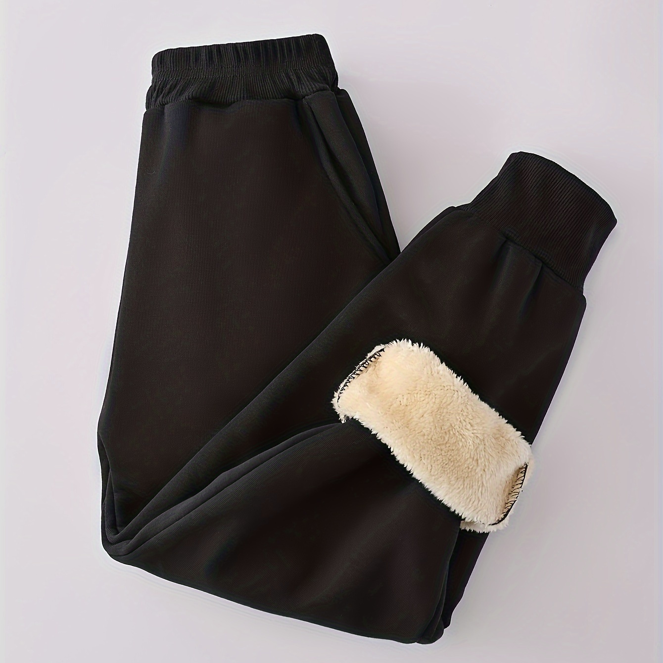 

Girls Solid Winter Trousers With Plush Fleece Lined, Versatile & Warm For Sports Outwear, Kids Bottoms