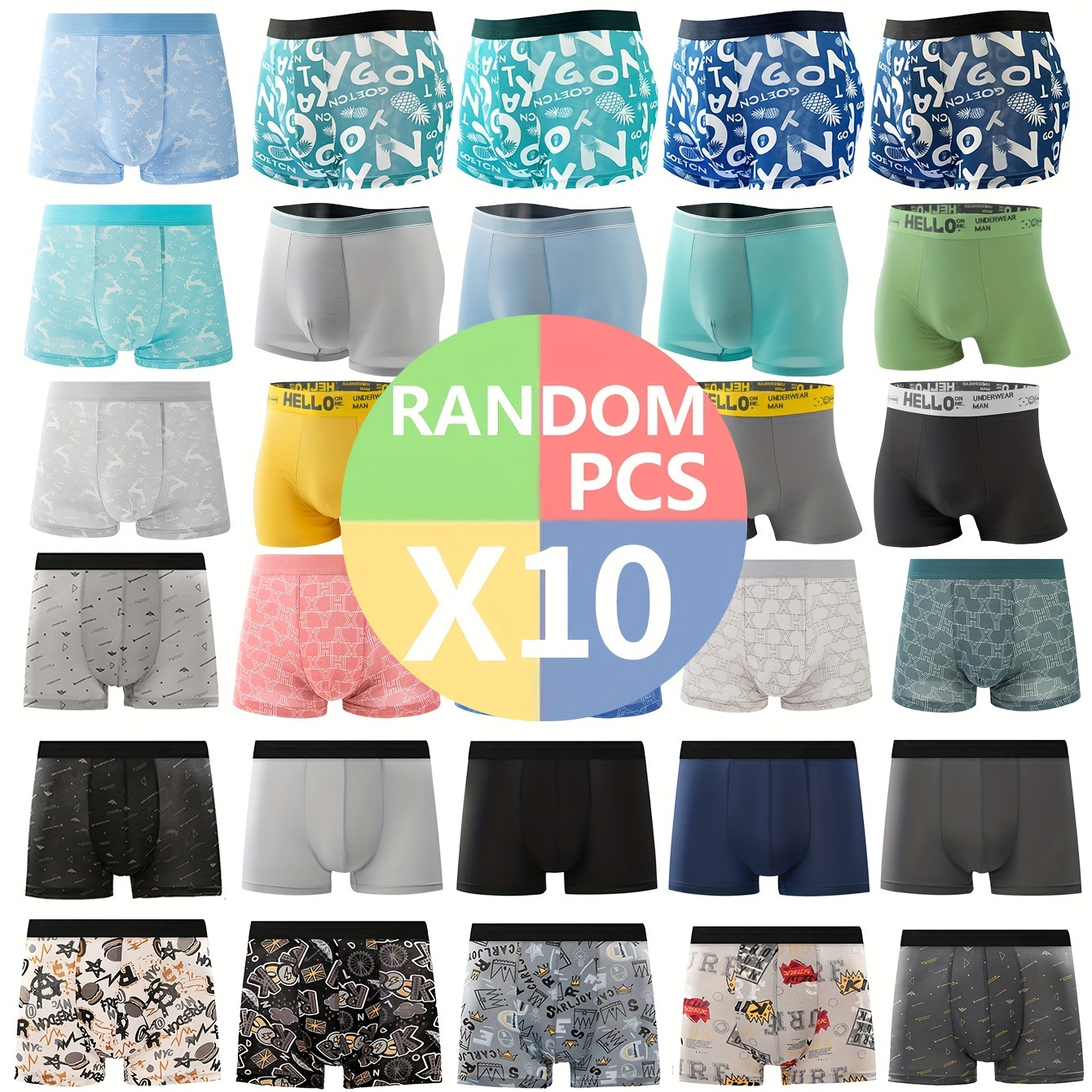 

Série et multicolore de haute qualité - 10 boxers extensibles pour hommes de couleur unie et à tendance - Ensemble de sous-vêtements confortables, à séchage rapide et respirants