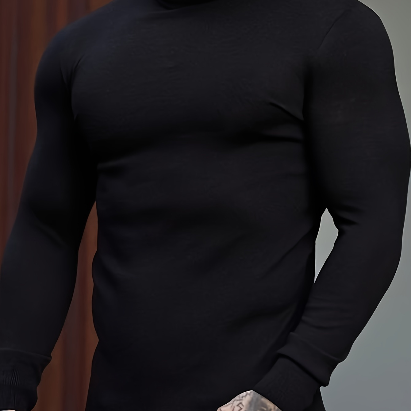 

Men's Slim-fit Turtleneck Long Sleeve T-shirt - Casual, Stretchy Polyester , Solid Color