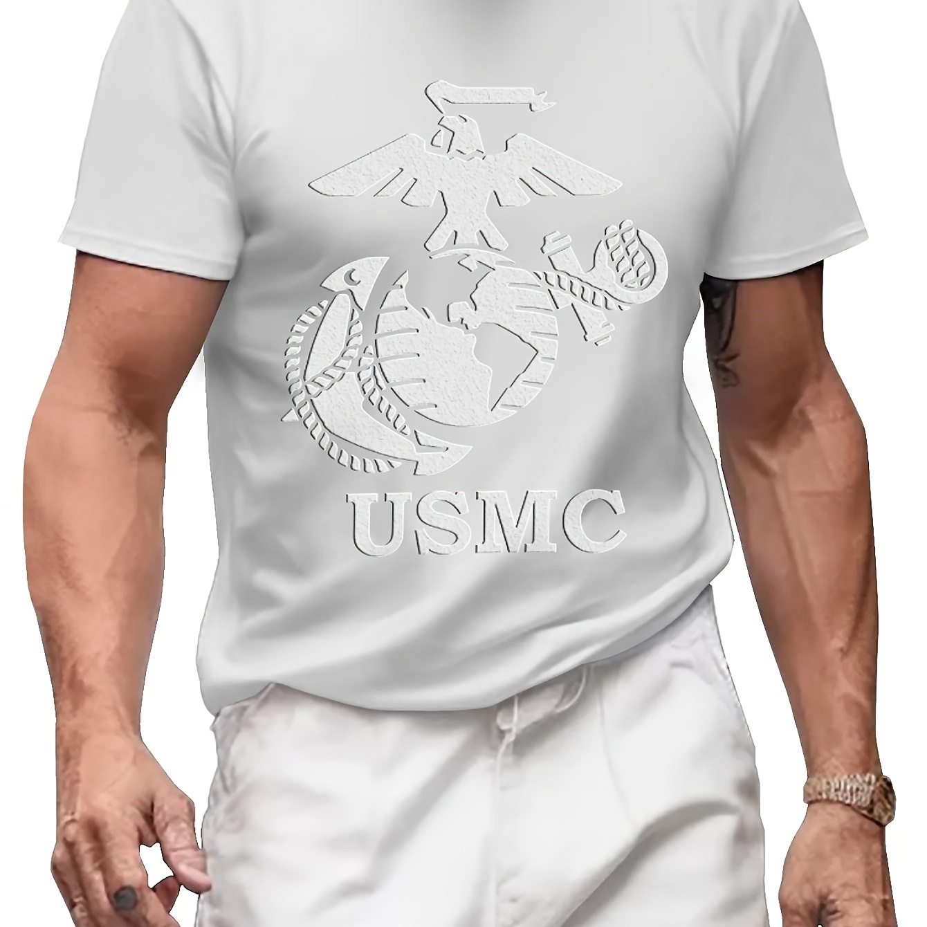 

Men's Eagle And Anchor Graphic T-shirt, 100% Cotton, Casual Crew Neck, Medium Stretch, Short Sleeve, Regular Fit, Knit Fabric, 220g, For Casual Tee